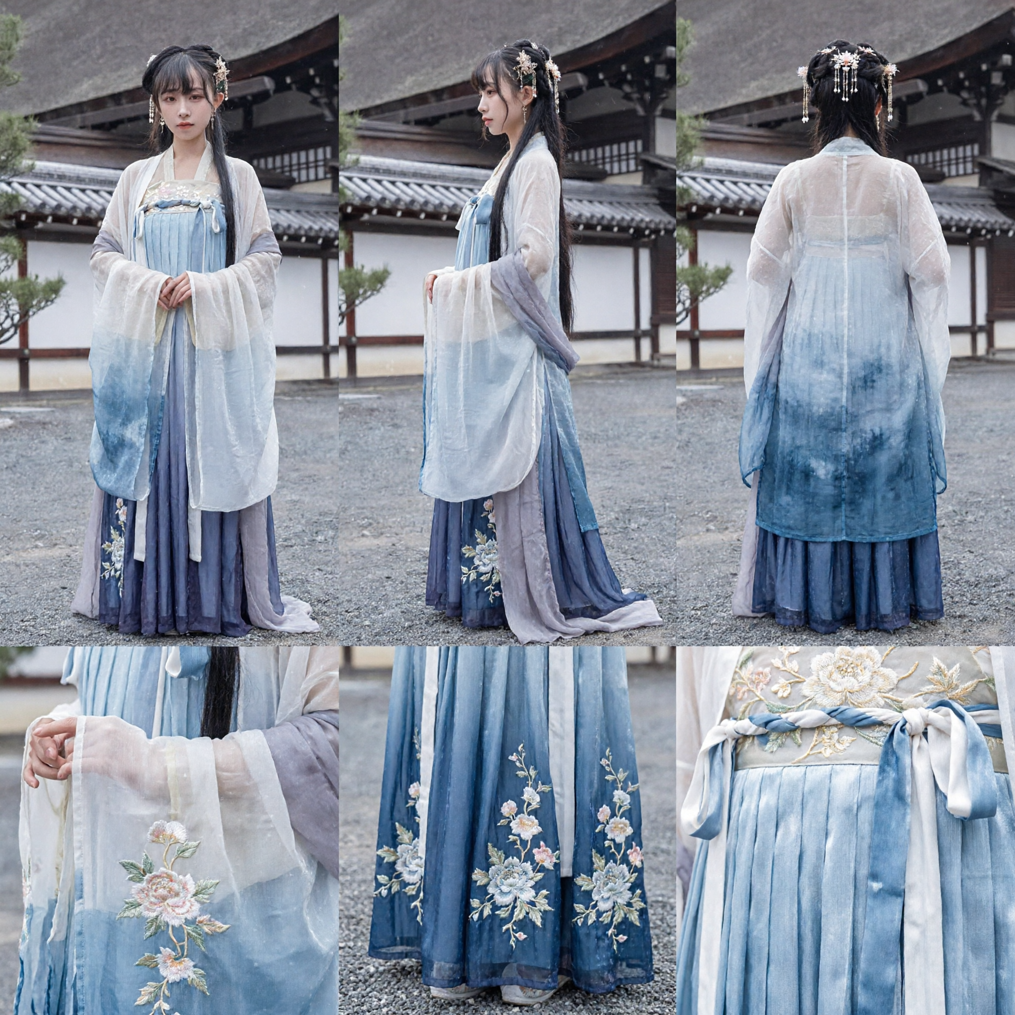Hanfu em Gradiente Azul Elegante, Vestuário Tradicional Chinês, Traje Estilo Antigo da Dinastia Tang para Mulheres, Cosplay e Festivais - Asian Costume