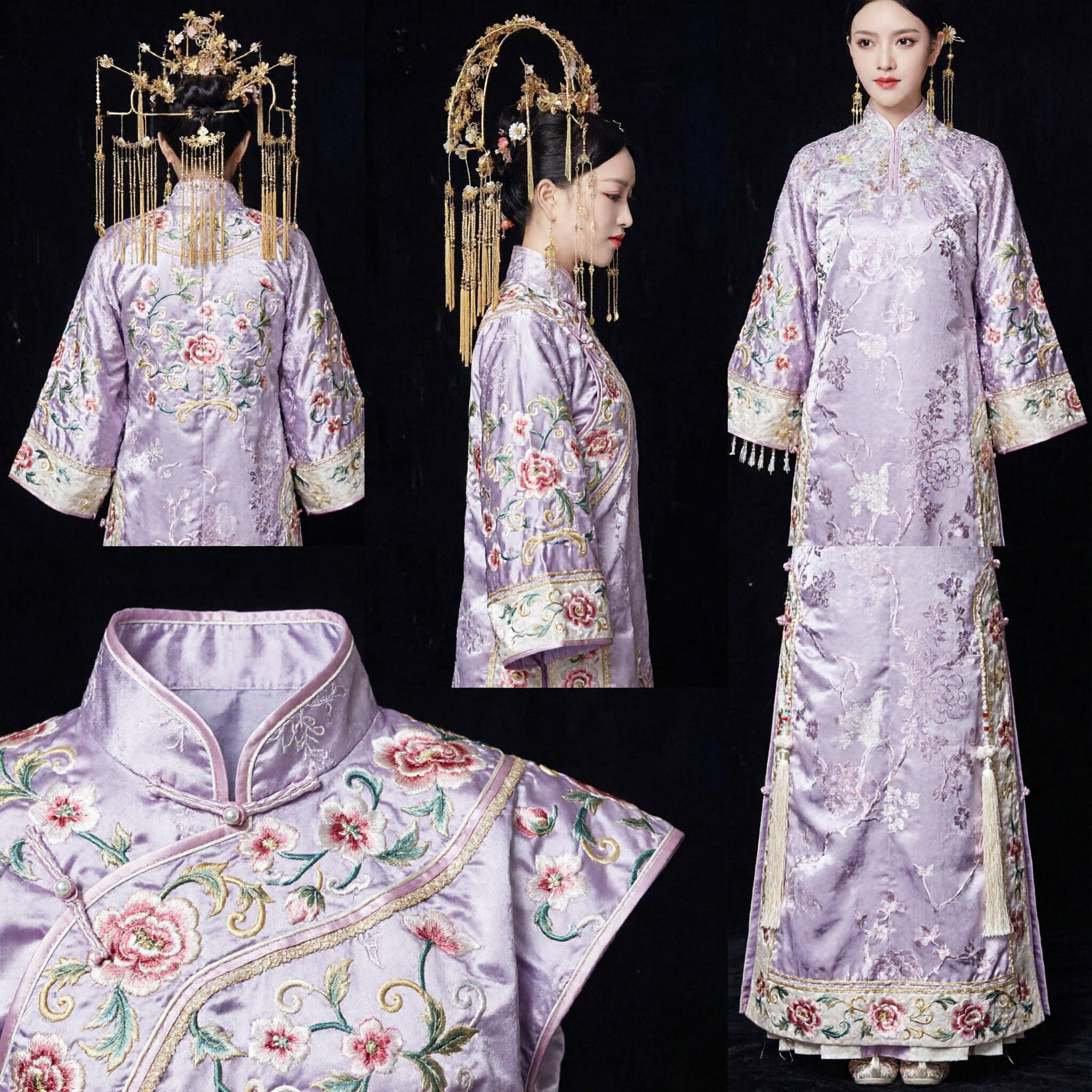 Tradycyjna chińska złota korona z feniksem, ślubne akcesoria do włosów, starożytny hełm Xiuhe dla panny młodej - Asian Costume