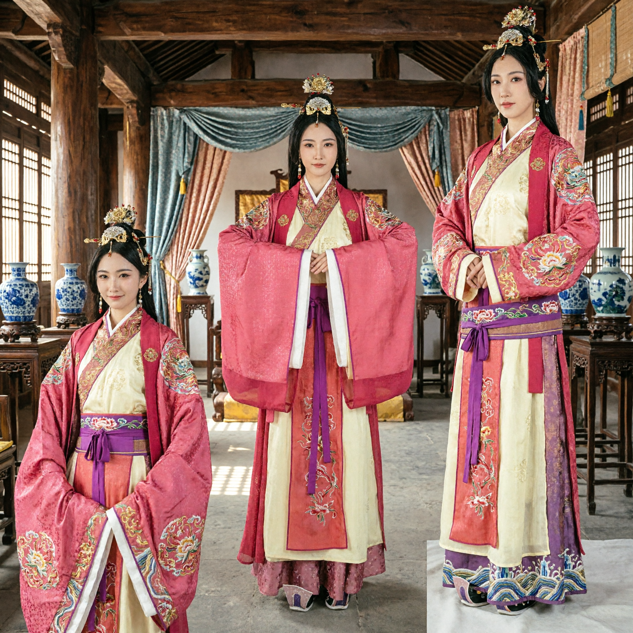 고대 중국 황후 한푸 의상 전통 분홍색과 흰색 드레스 여성 무대 공연 코스프레용 - Asian Costume