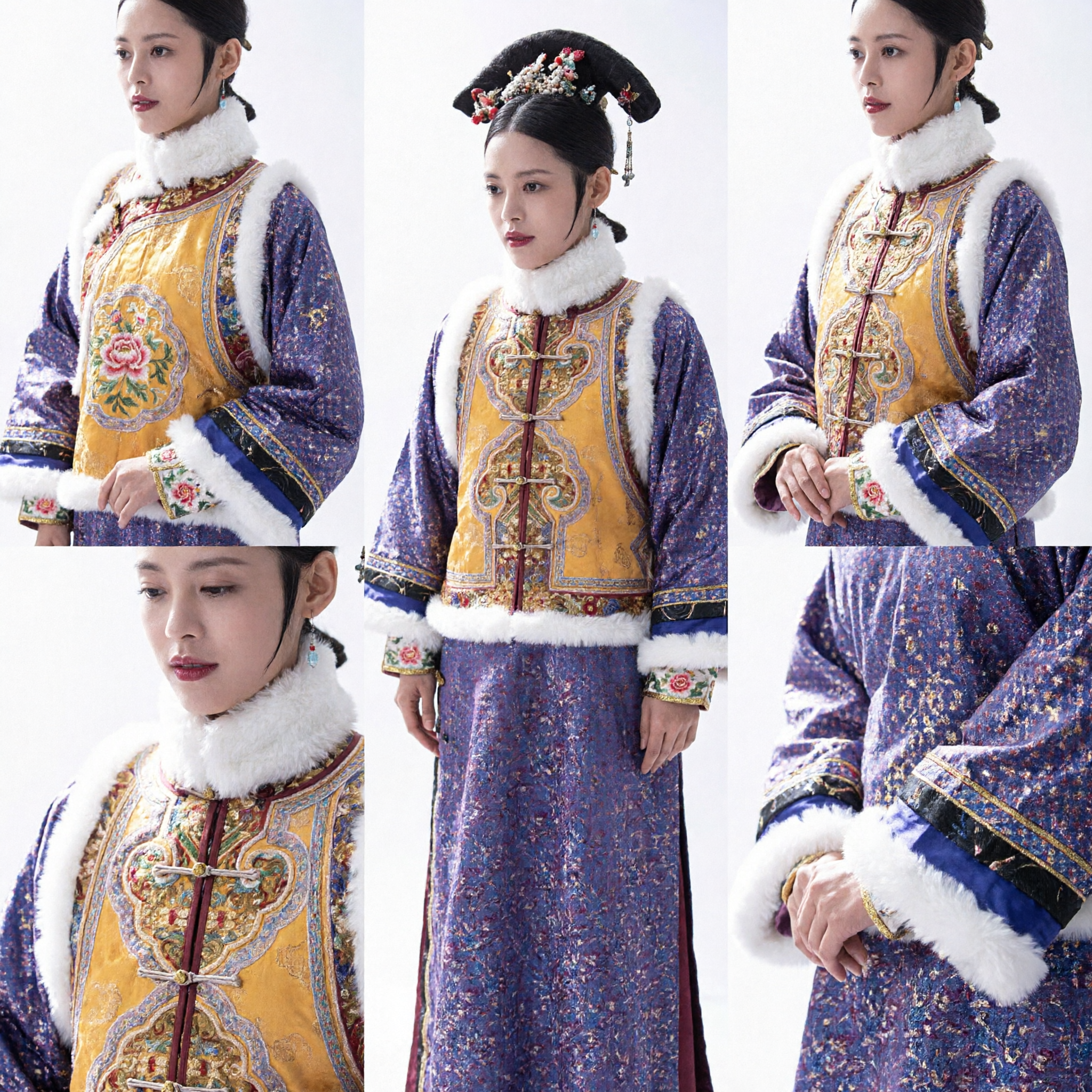 Traditioneel Chinese Qing Dynastie Mantsjoe Prinses Kostuum Paars Geborduurd Gewaad met Bont Afzetting voor Vrouwen Cosplay - Asian Costume
