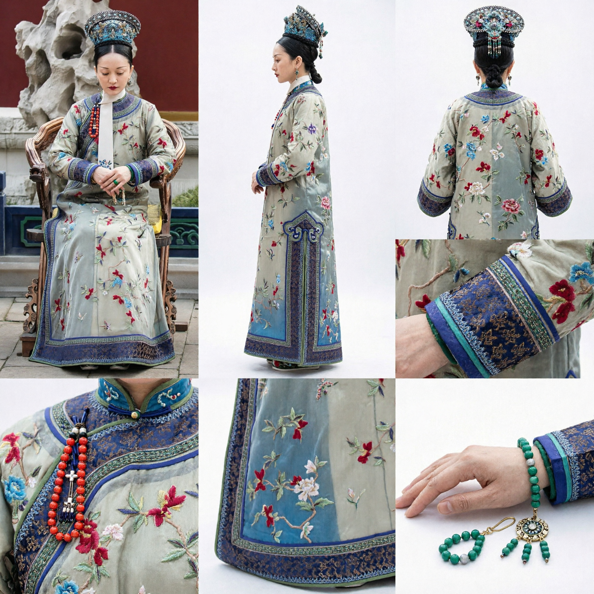 Traje Completo de Emperatriz de la Dinastía Qing Tradicional China con Túnica Bordada y Tocado para Representación Escénica Femenina - Asian Costume