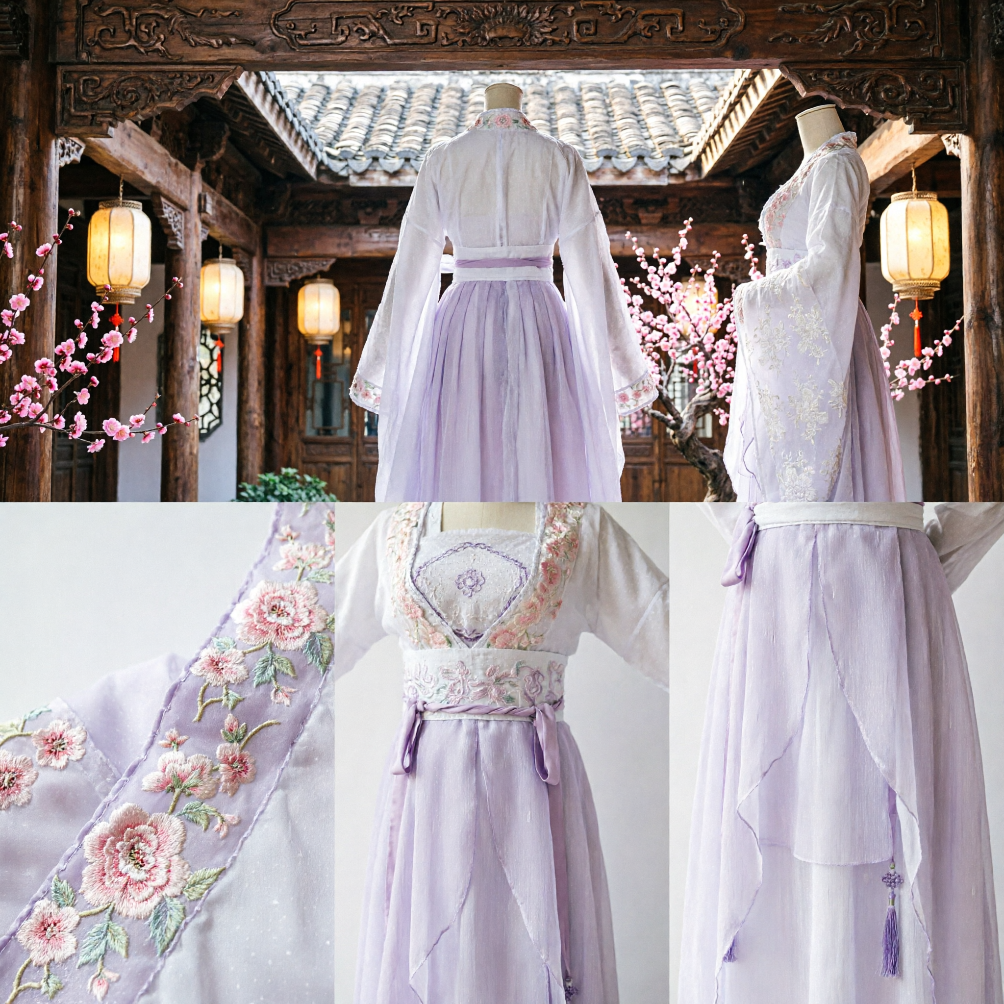 Tradycyjny chiński strój Hanfu dla kobiet, starożytny kostium, fioletowa kwiatowo haftowana suknia wróżki do cosplayu i wydarzeń kulturalnych - Asian Costume