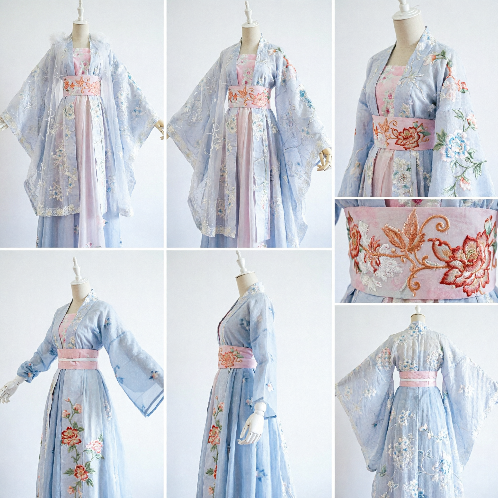 Traditional Chinese Hanfu Costume Ancient Fairy Dress Blue Floral Embroidery Robe for Women Cosplay Performance - Asian Costume