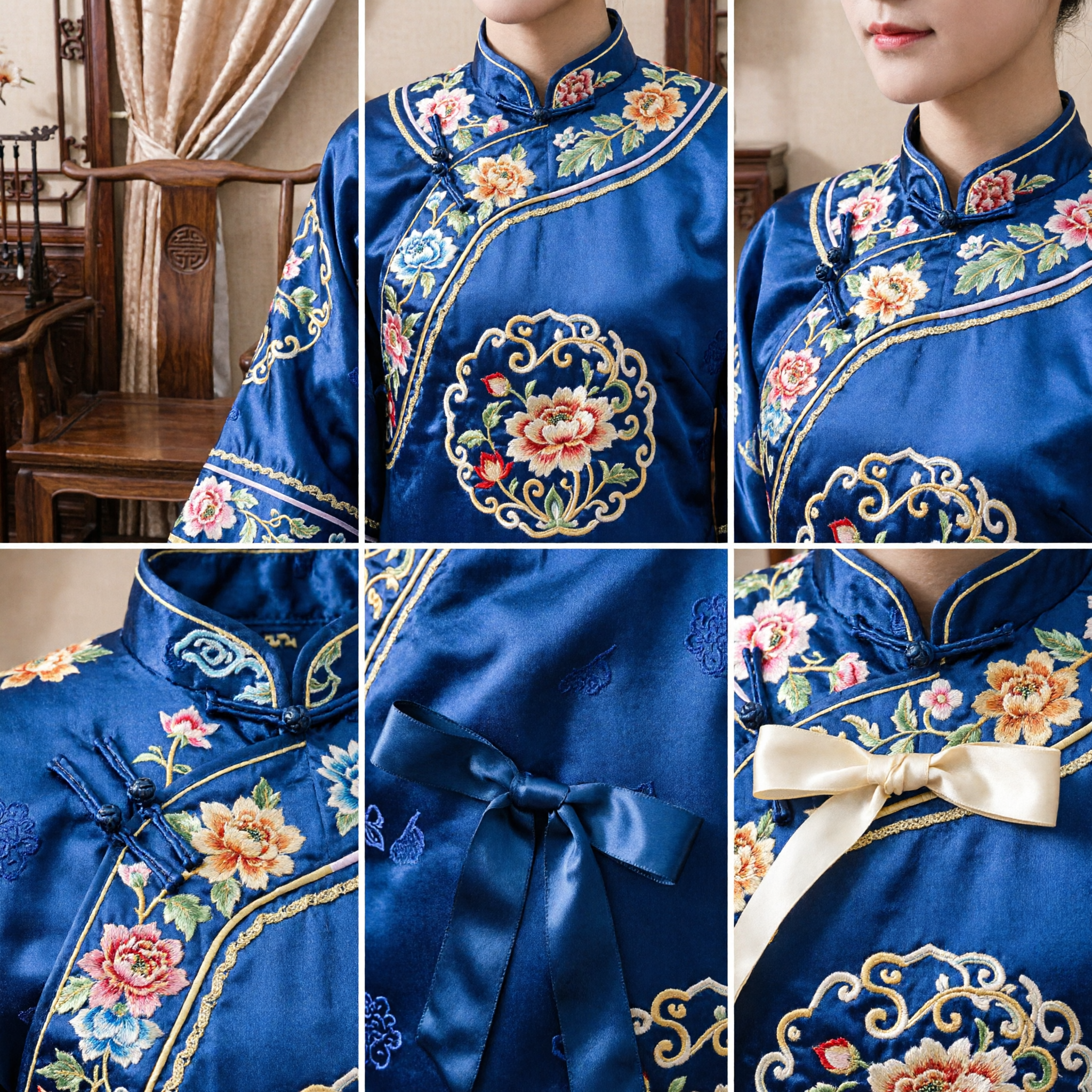 伝統的中国金蝶花簪セット（房飾り付き）漢服ウェディングブライドアクセサリー - Asian Costume
