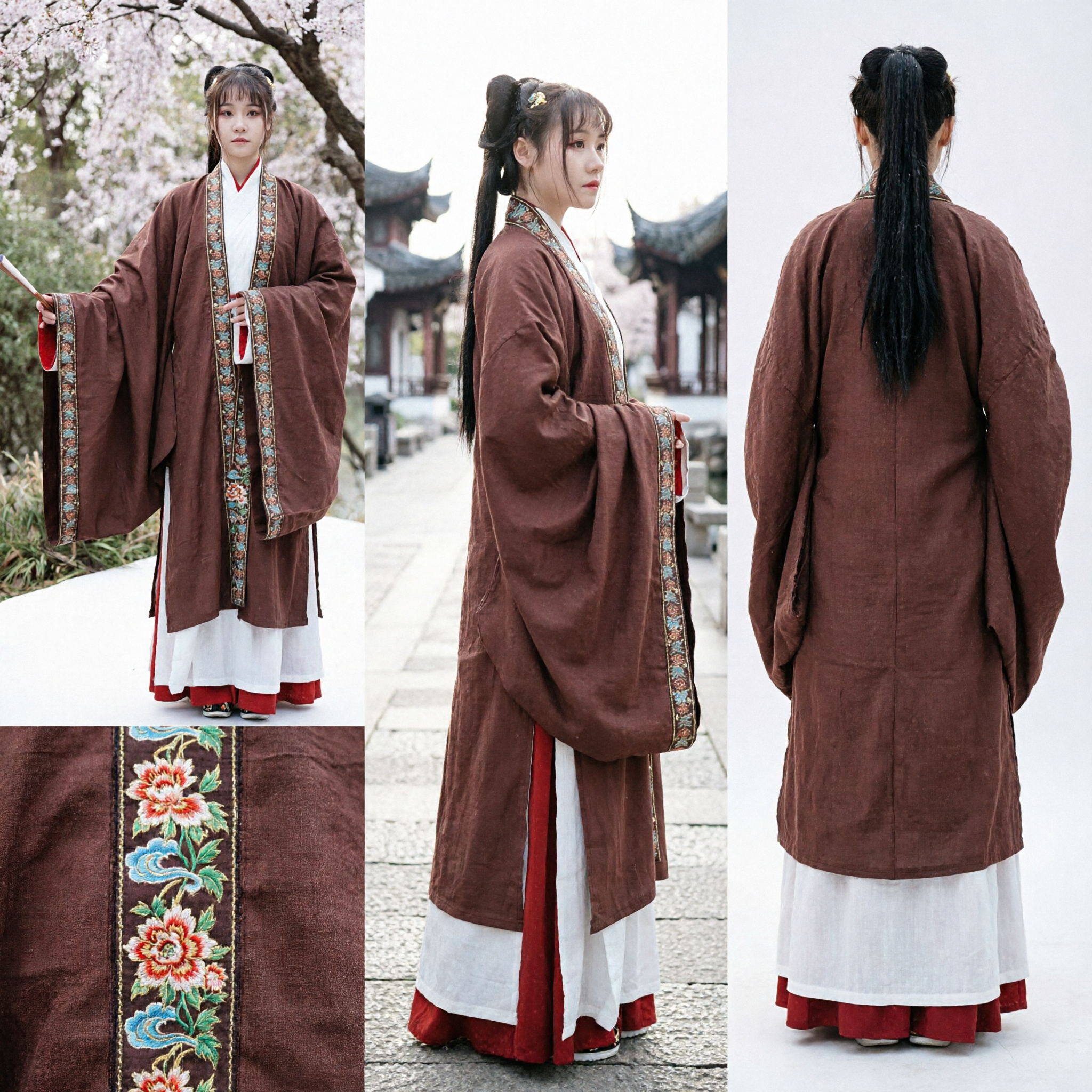 Costume Hanfu traditionnel chinois antique : robe marron rouge à col croisé et manches larges pour cosplay femmes - Asian Costume