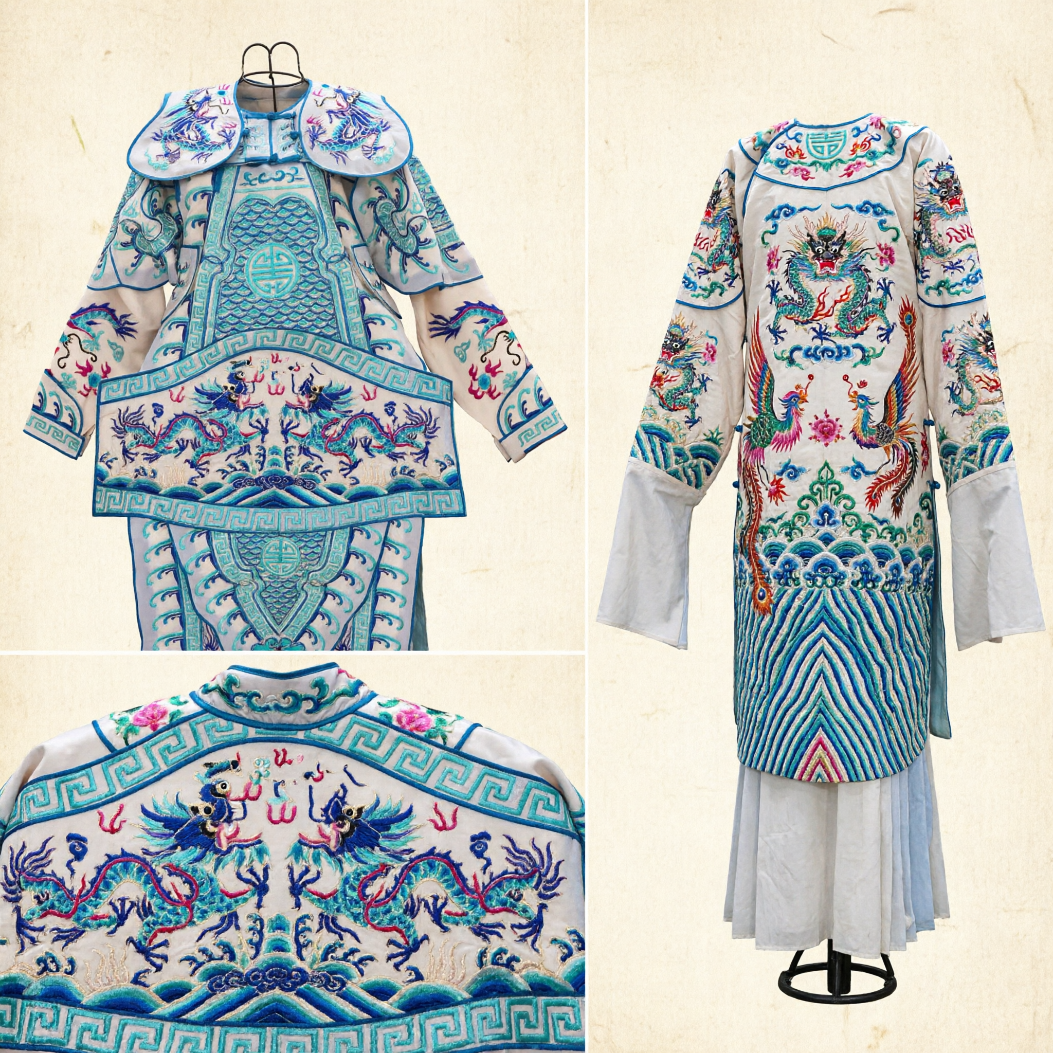 伝統的中国京劇衣装 白龍刺繍将軍鎧ローブ 舞台パフォーマンス用 - Asian Costume