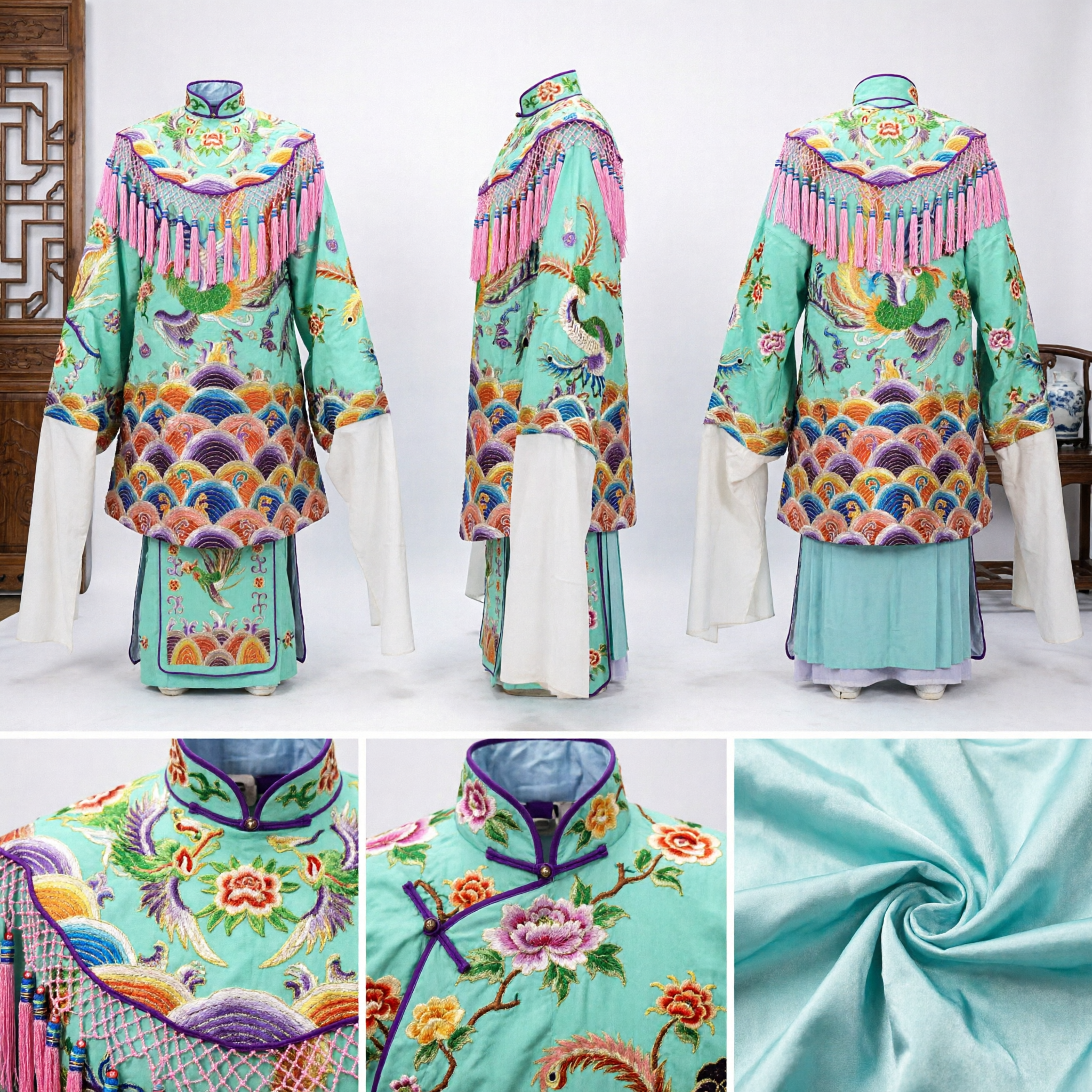 Costume d'Opéra de Pékin Chinois Traditionnel - Robe Verte au Dragon Brodé - Tenue de Performance sur Scène pour Adultes - Asian Costume