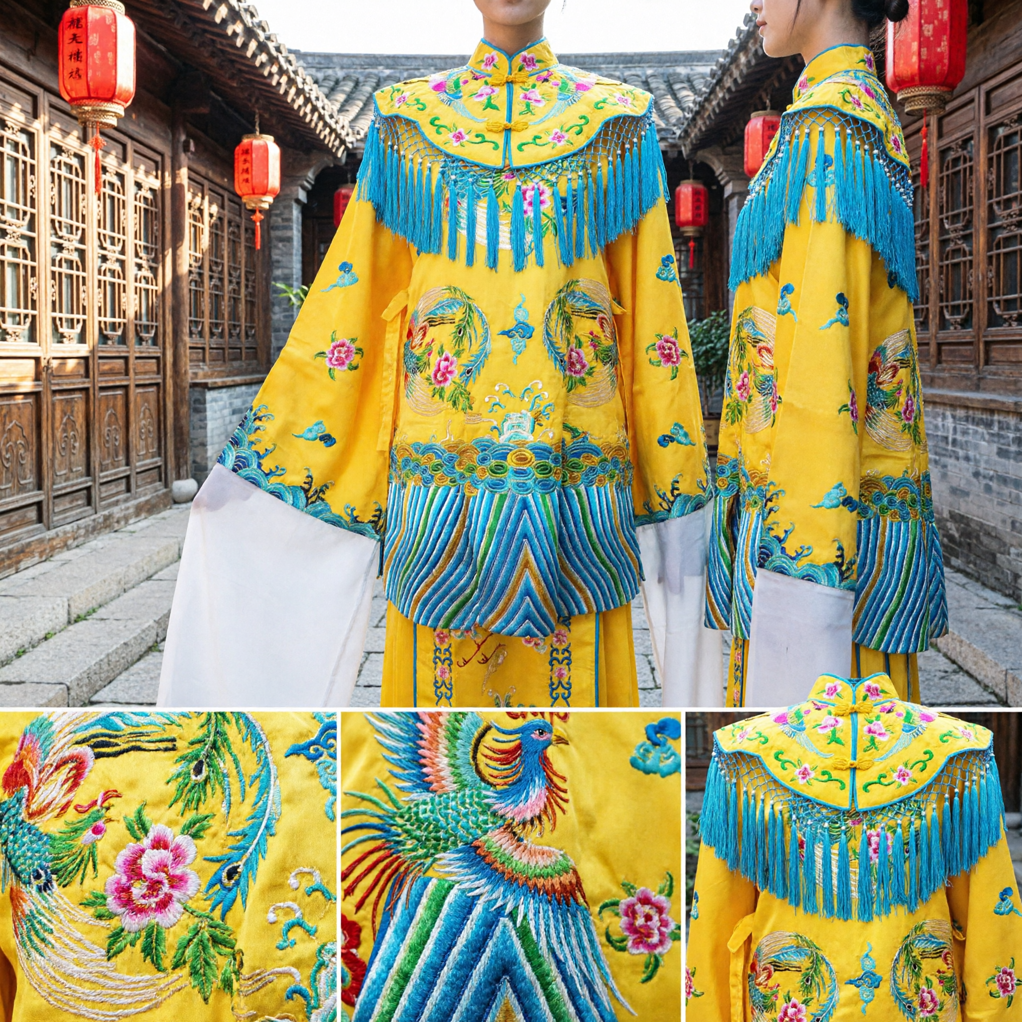 Costume tradizionale dell'Opera di Pechino cinese, Veste Gialla con Drago, Costume da Imperatore Ricamato per Uomini - Asian Costume