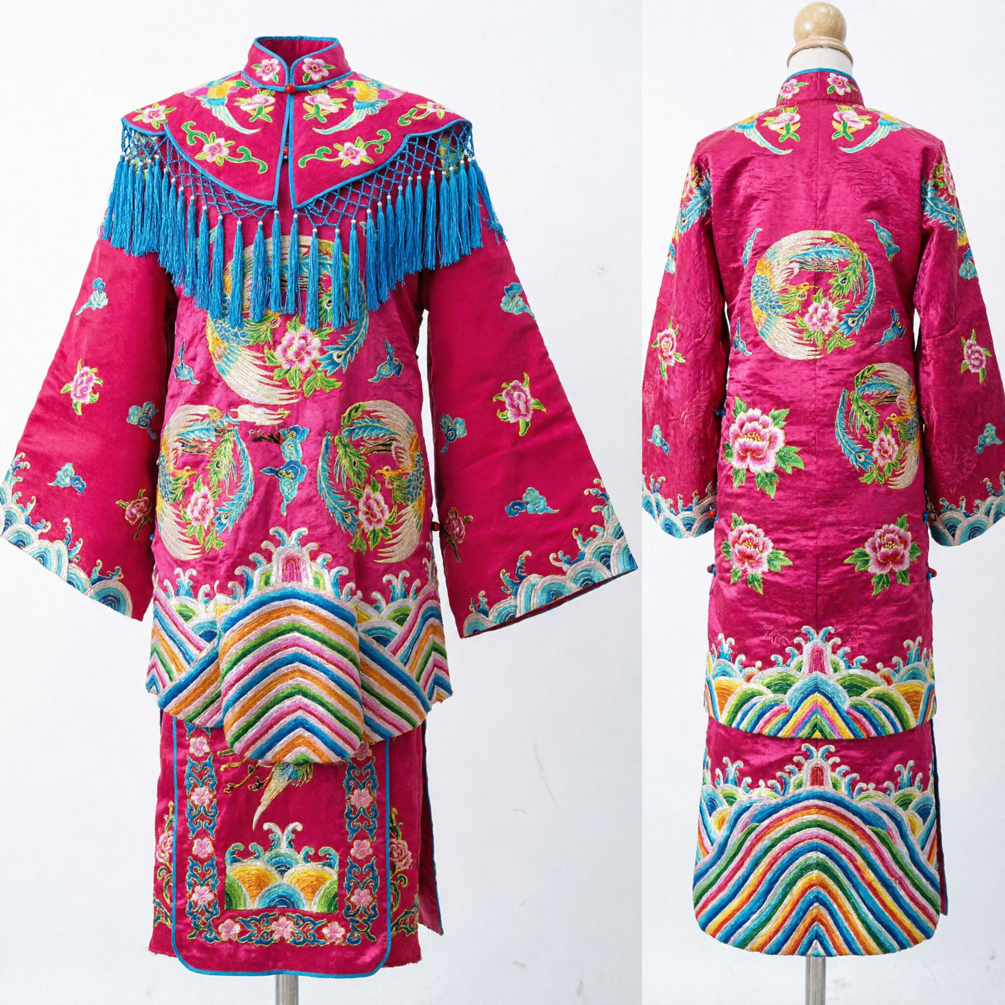 Costume d'Opéra de Pékin Chinois Traditionnel - Robe Rose Brodée au Phénix avec Épaulette Nuage pour Performance Femmes sur Scène - Asian Costume