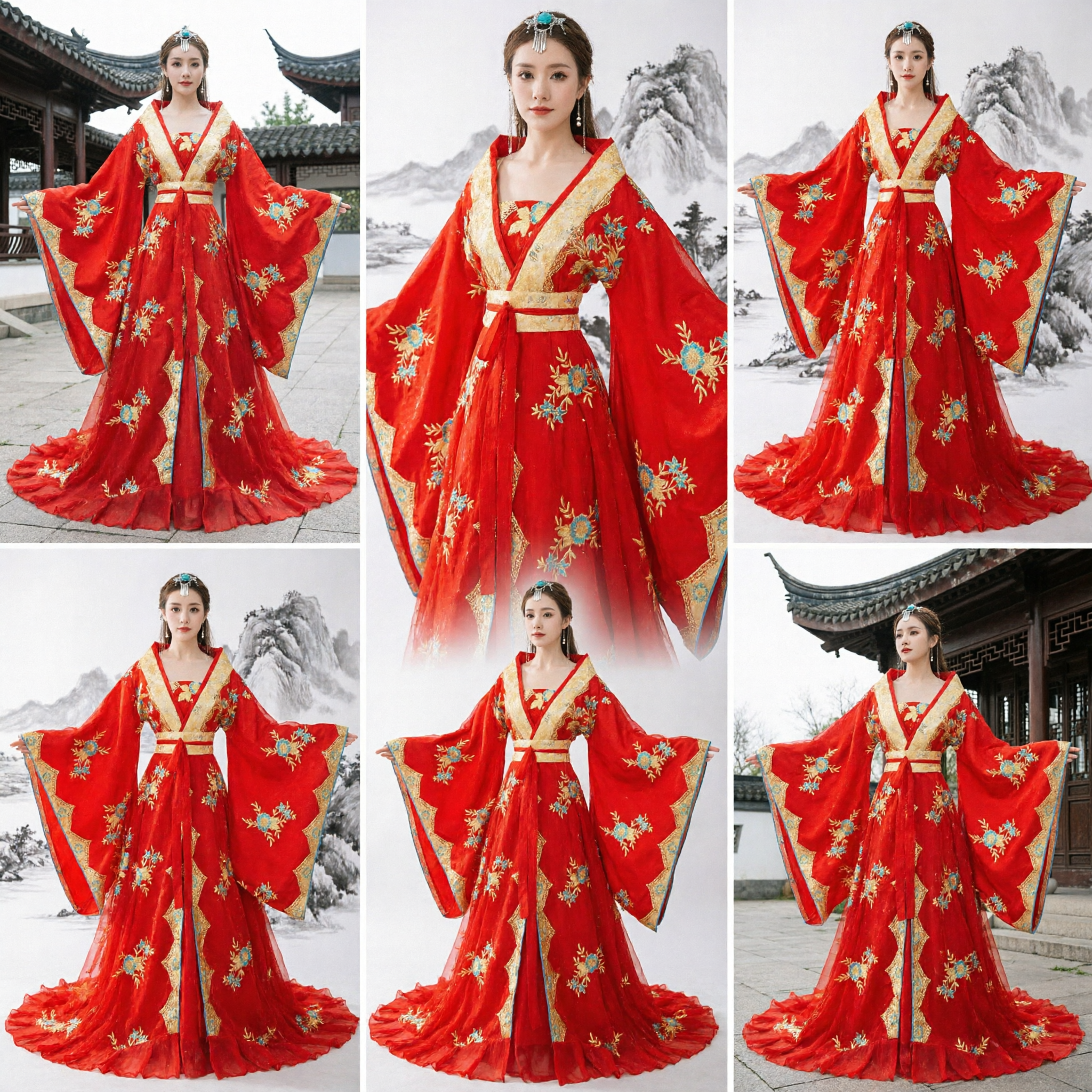 Vestido Vermelho Tradicional Chinês Hanfu da Dinastia Tang Bordado Traje de Casamento Roupa Antiga de Palácio para Mulheres - Asian Costume