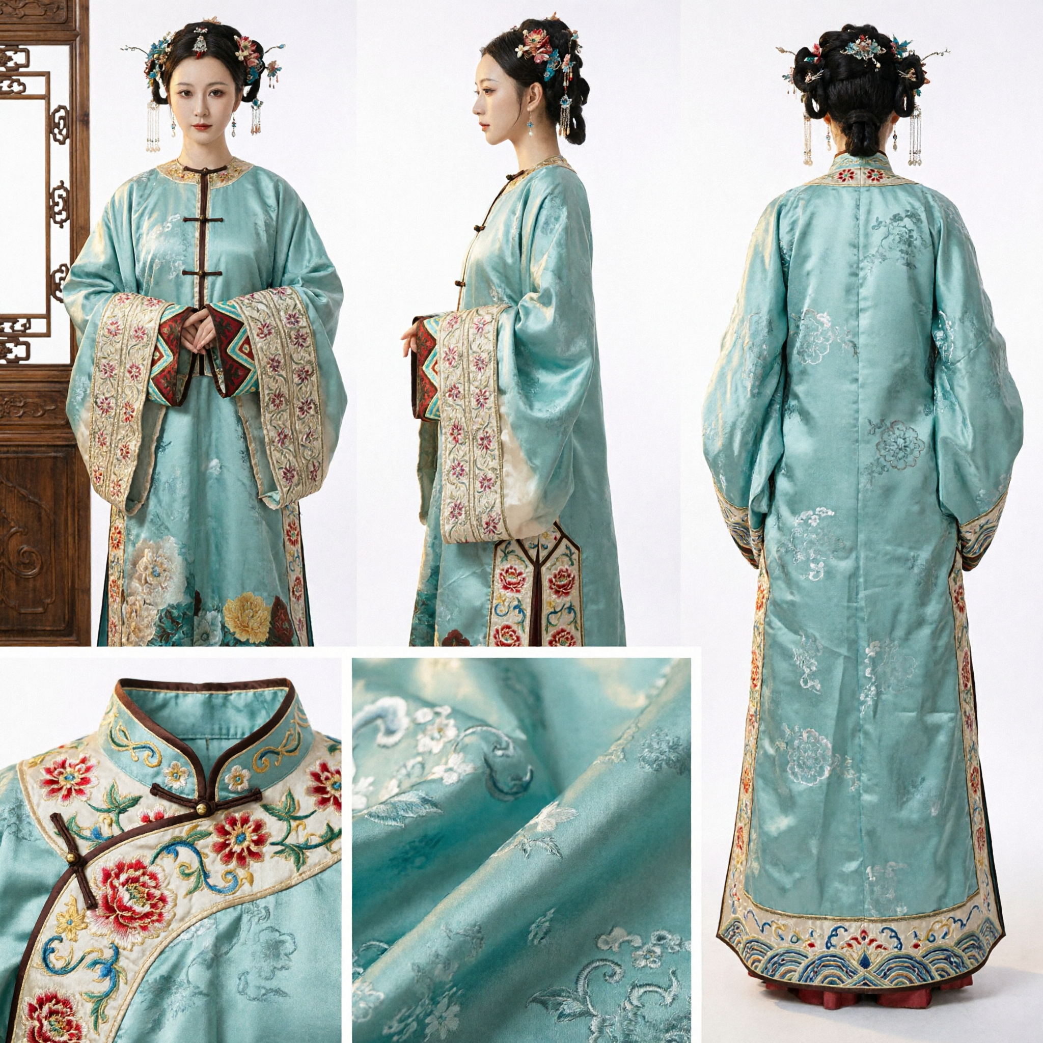 Costume Hanfu traditionnel chinois ancien de dame du palais de la dynastie Ming Robe bleue brodée pour femmes - Asian Costume