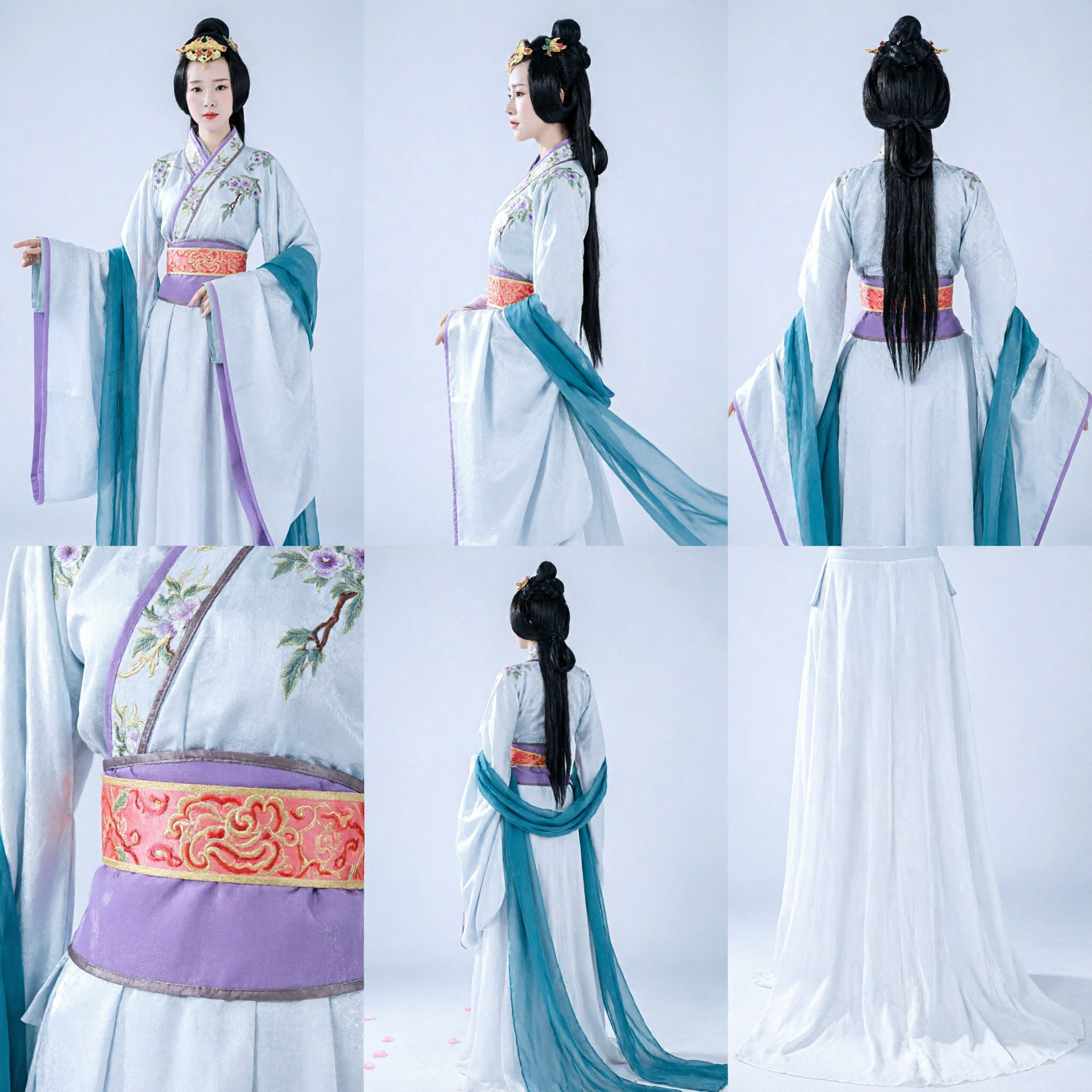 Elegante Costume Hanfu Antico Cinese, Vestito da Fata Bianco e Viola per Donne per Spettacoli e Cosplay - Asian Costume