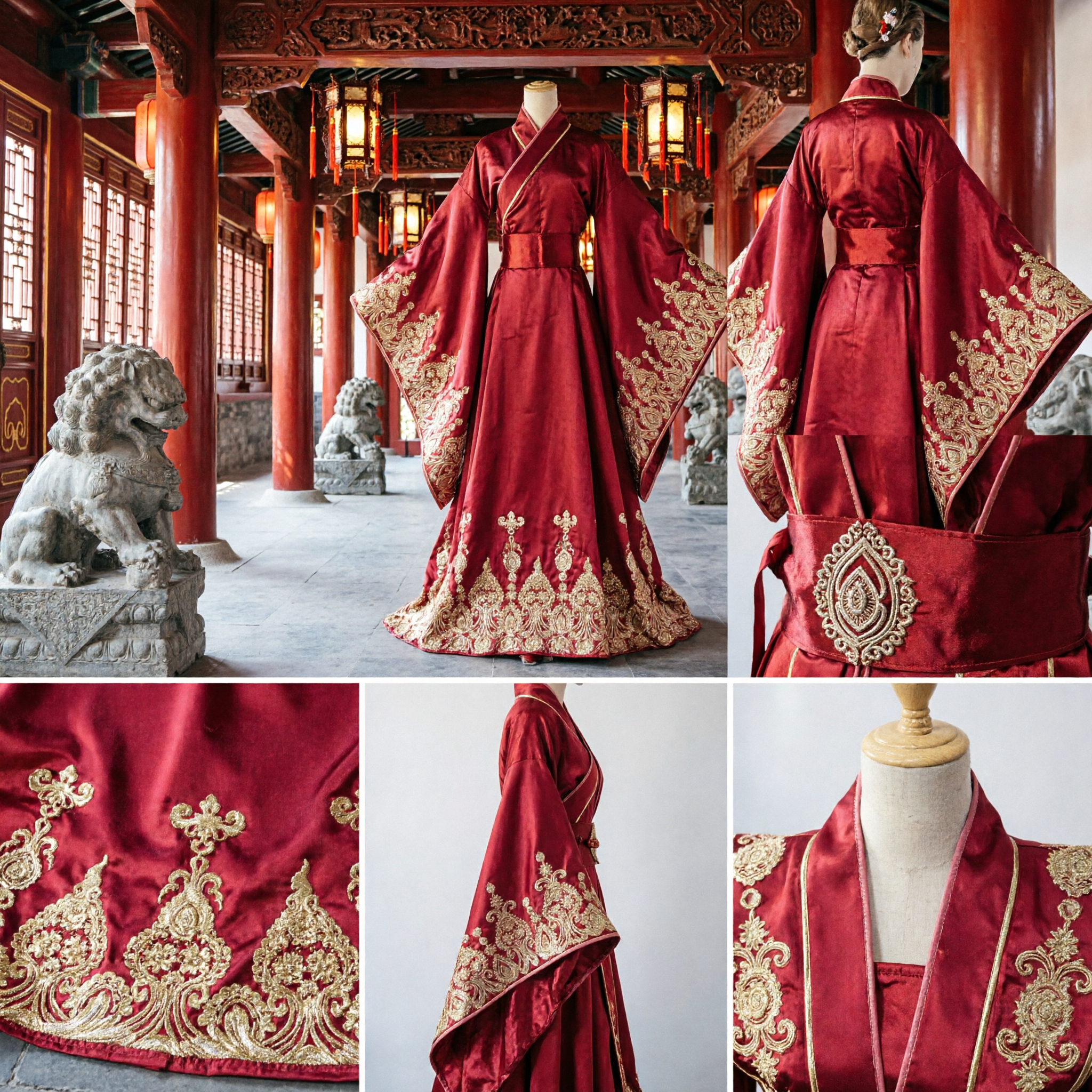 Ancient Chinese Red Wedding Hanfu Dress Traditional Gold Embroidery Costume for Women Bride Princess - Asian Costume