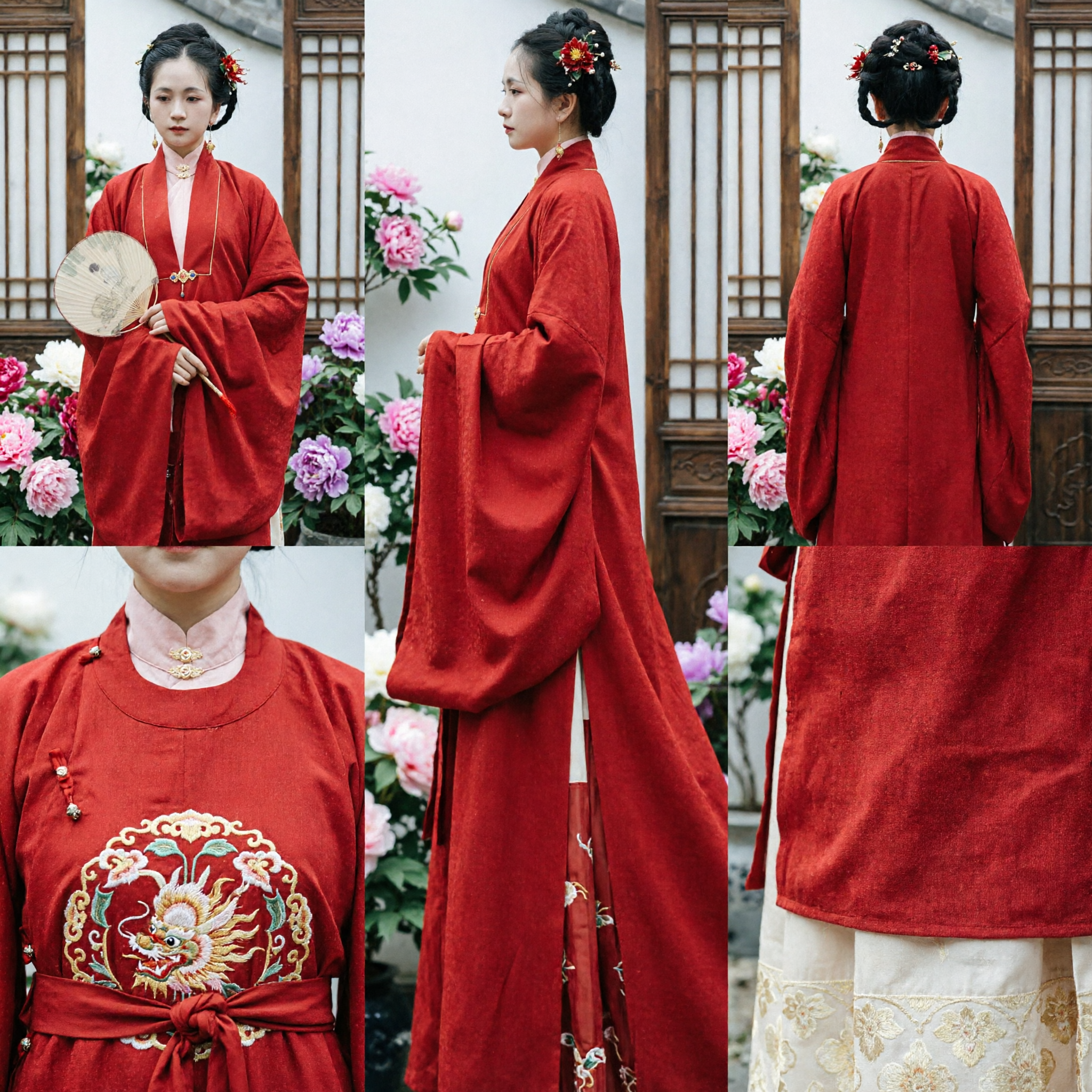 Conjunto Hanfu Rojo Tradicional Chino Elegante con Falda Crema para Mujer, para Cosplay Histórico y Fotografía - Asian Costume