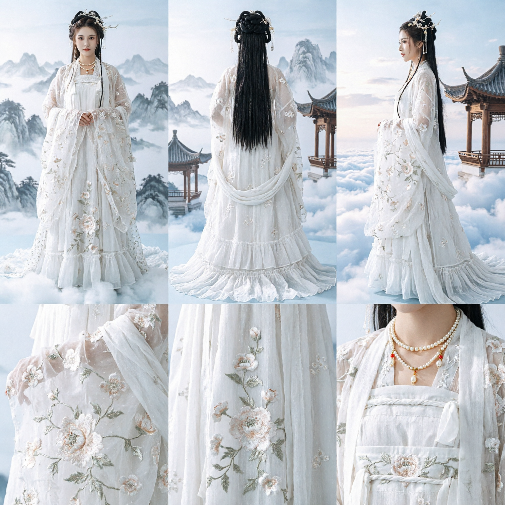 Robe de fée Hanfu chinoise blanche élégante, costume traditionnel ancien, robe à broderie florale pour femmes - Asian Costume