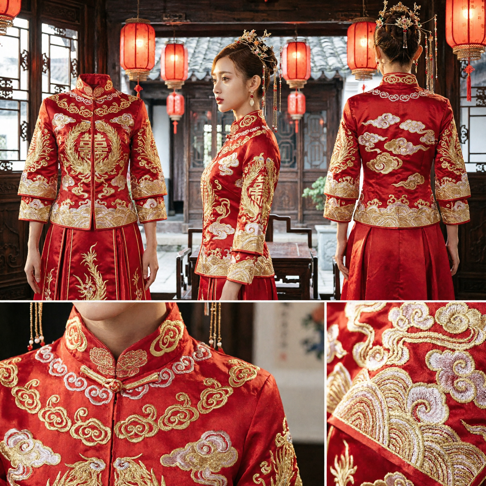 Chapéu de Casamento Tradicional Chinês Coroa de Fênix Dourada com Borlas para Noiva Acessórios de Cabelo para Traje Xiuhe - Asian Costume