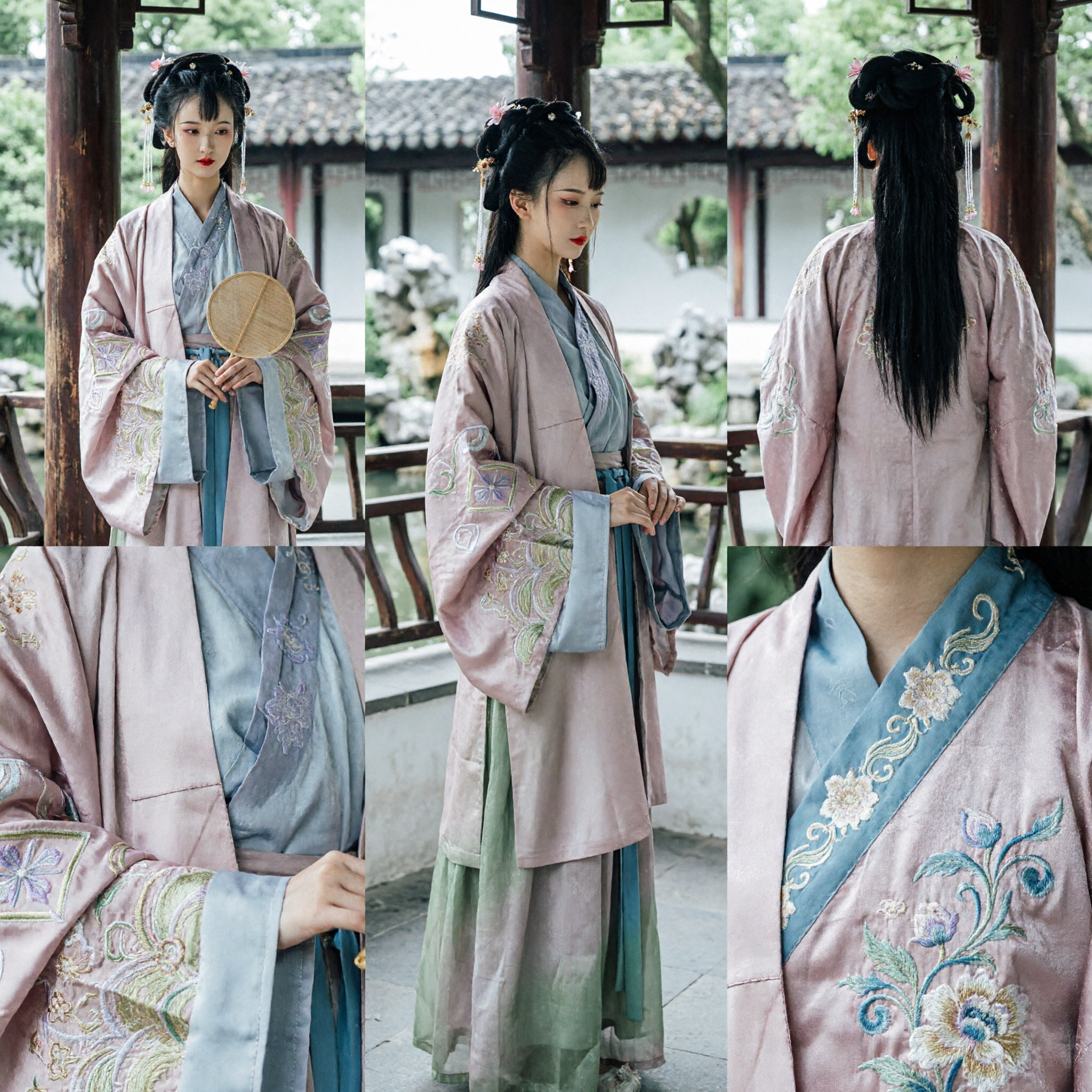 Ensemble traditionnel chinois Hanfu pour femmes style dynastie Song, robe et jupe brodées pastel pour port quotidien - Asian Costume