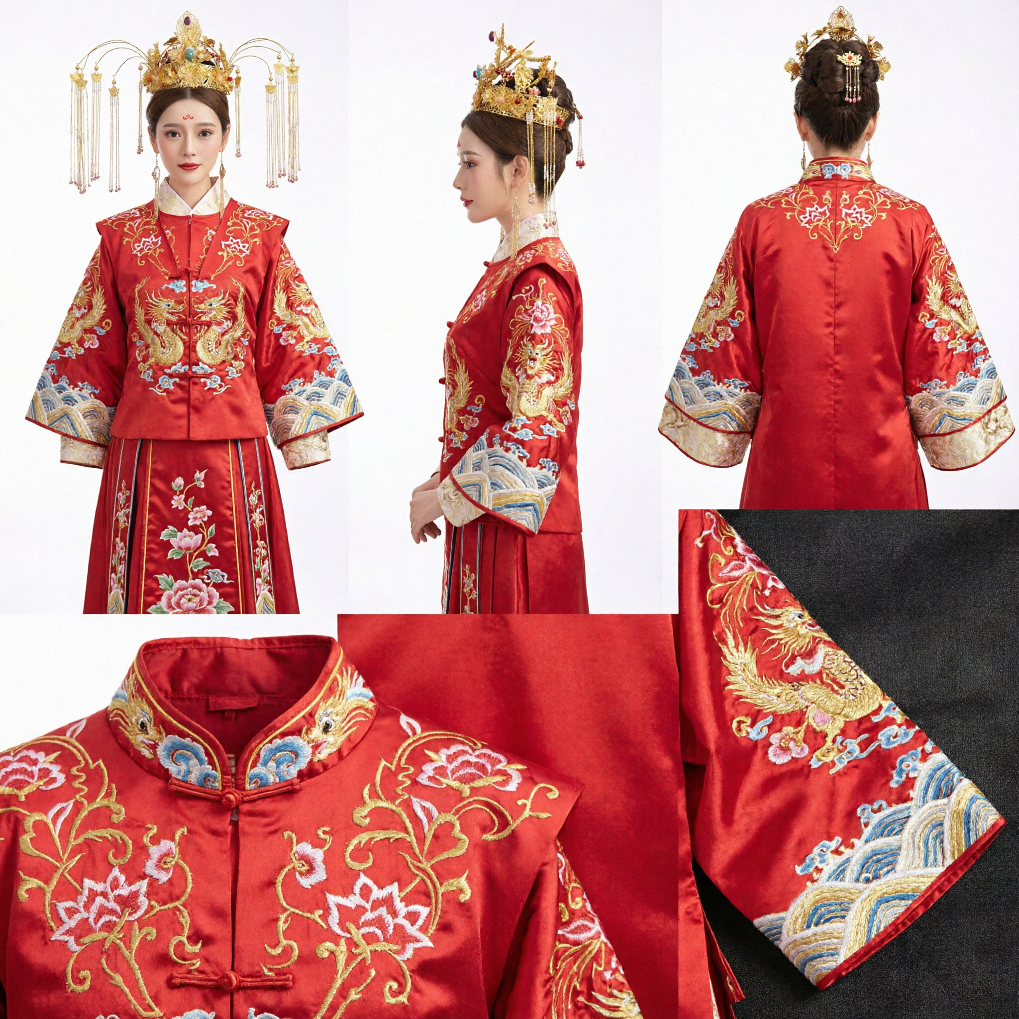 Couronne du Phénix pour Mariage Traditionnel Chinois, Accessoires Capillaires en Or, Coiffe Ancienne de Mariée avec Longues Franges pour Hanfu - Asian Costume