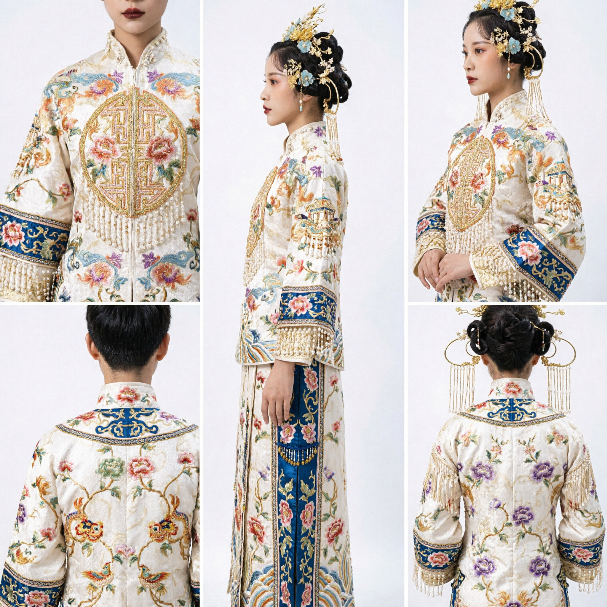 إكسسوارات شعر عروس صينية قديمة، إكليل العنقاء الأزرق الذهبي من عصر مينغ، غطاء رأس زفاف الهانفو للنساء - Asian Costume