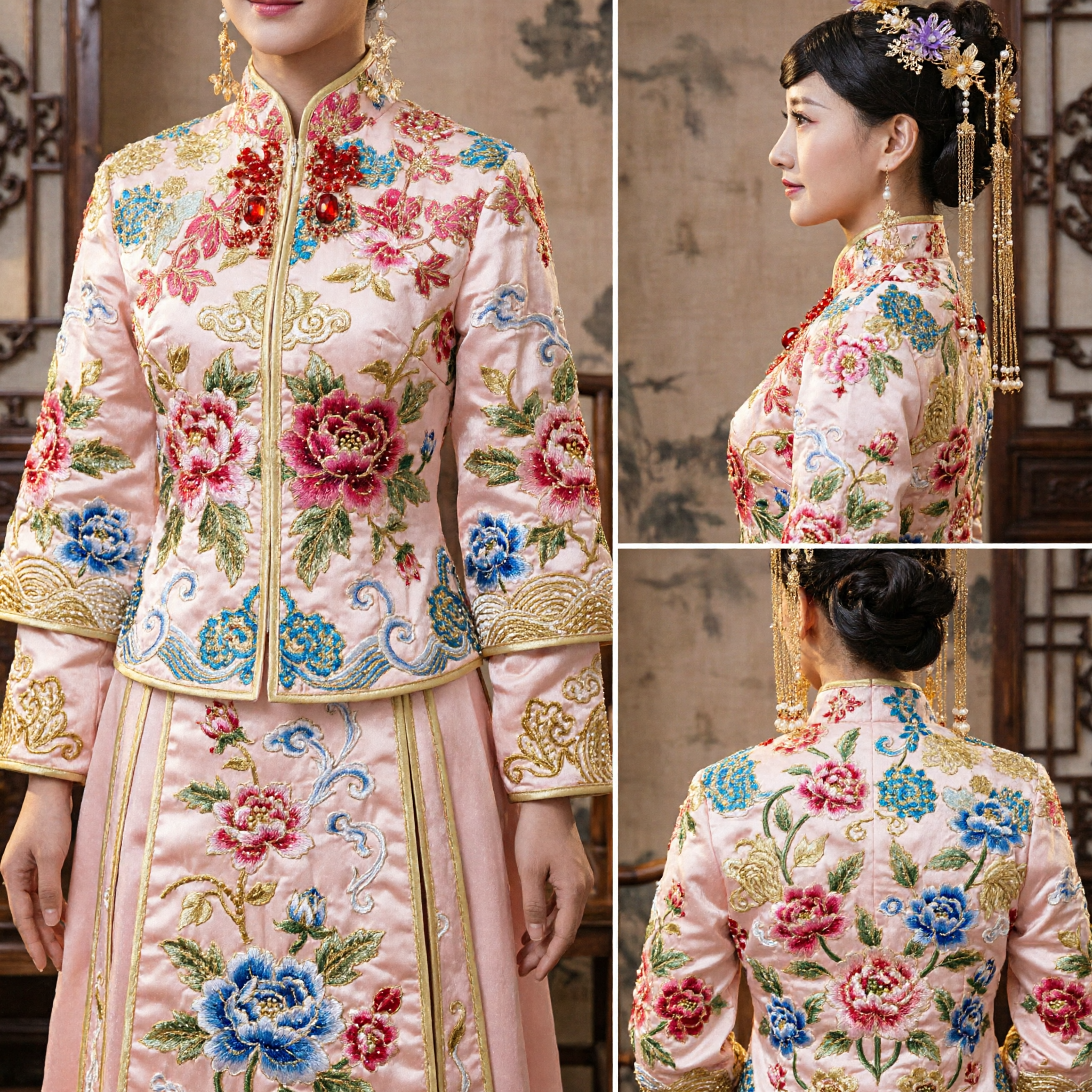 Tradycyjna chińska ślubna korona Feniksa, złote akcesoria do włosów, ślubne nakrycie głowy do stroju Xiuhe - Asian Costume