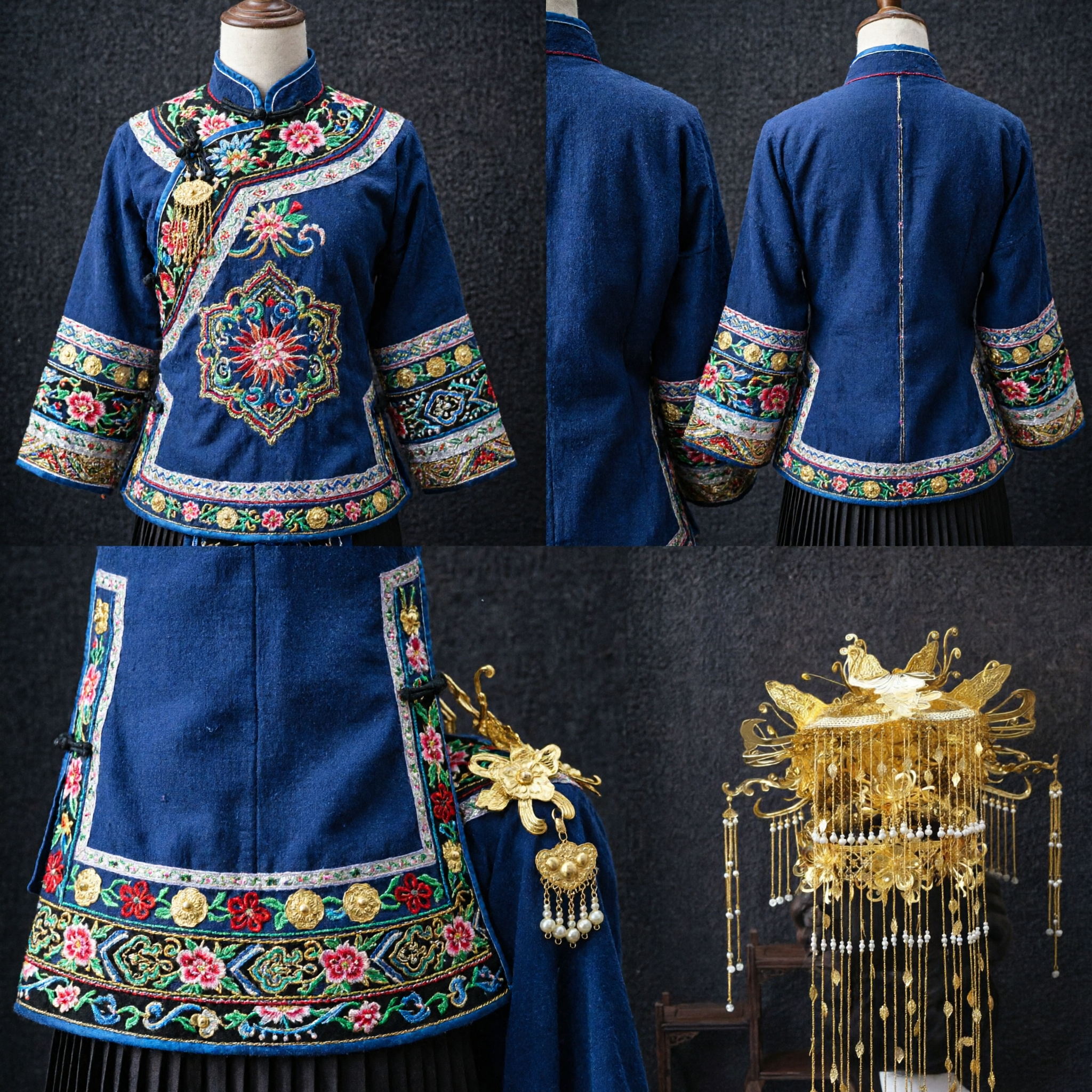 Hairpin Coroa Fênix Dourada Chinesa Tradicional, Arranjo de Cabeça de Noiva Antigo, Acessórios Hanfu da Dinastia Tang com Borlas Longas - Asian Costume