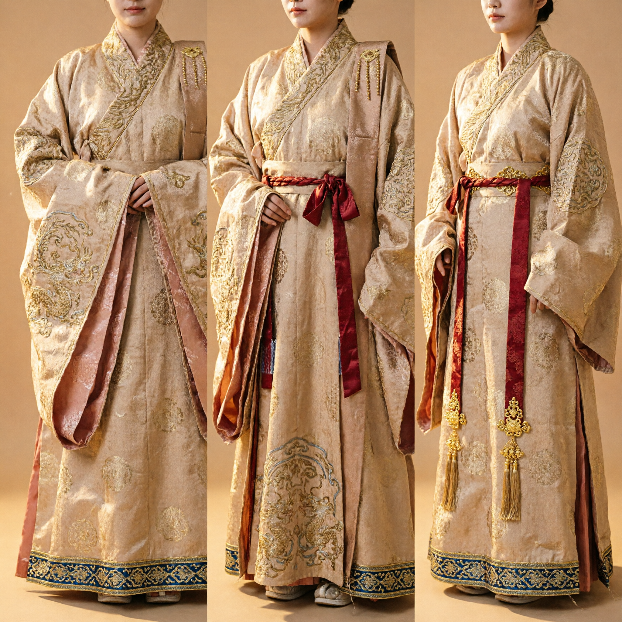 Costume Hanfu Imperiale dell'Imperatrice Cinese Antica, Abito di Corte in Broccato Dorato per Nobildonna per Donne - Asian Costume
