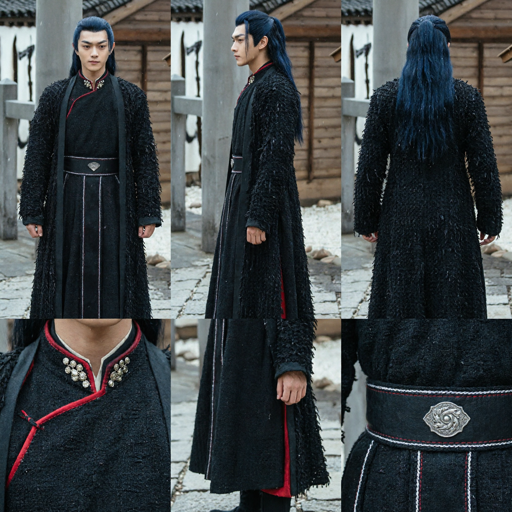 Traje Antigo Chinês de Espadachim Wuxia Preto, Robe Tradicional Hanfu para Cosplay de Drama Histórico Masculino - Asian Costume