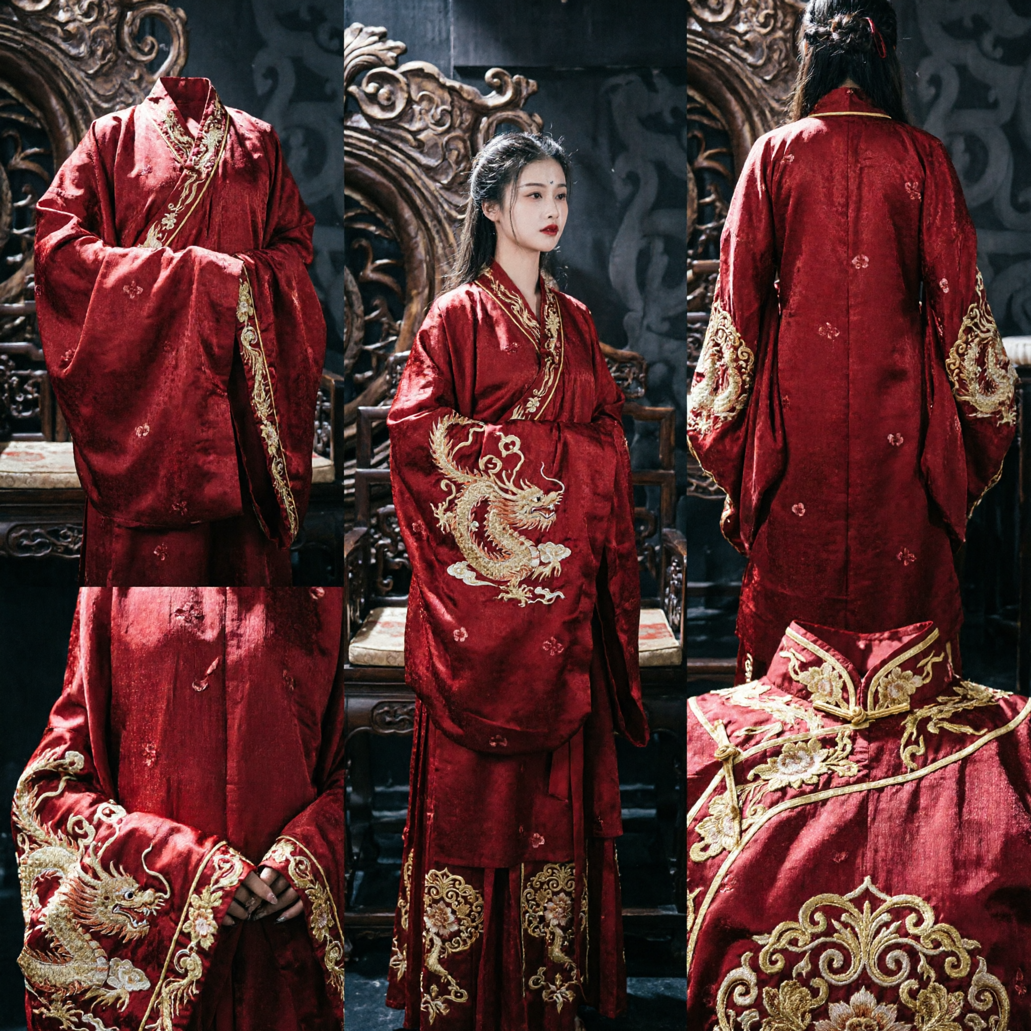 Elegantes chinesisches antikes Palast-Kaiserinnen-Rot-Hanfu-Kostüm, traditionelles historisches Drama-Kleid für Frauen - Asian Costume