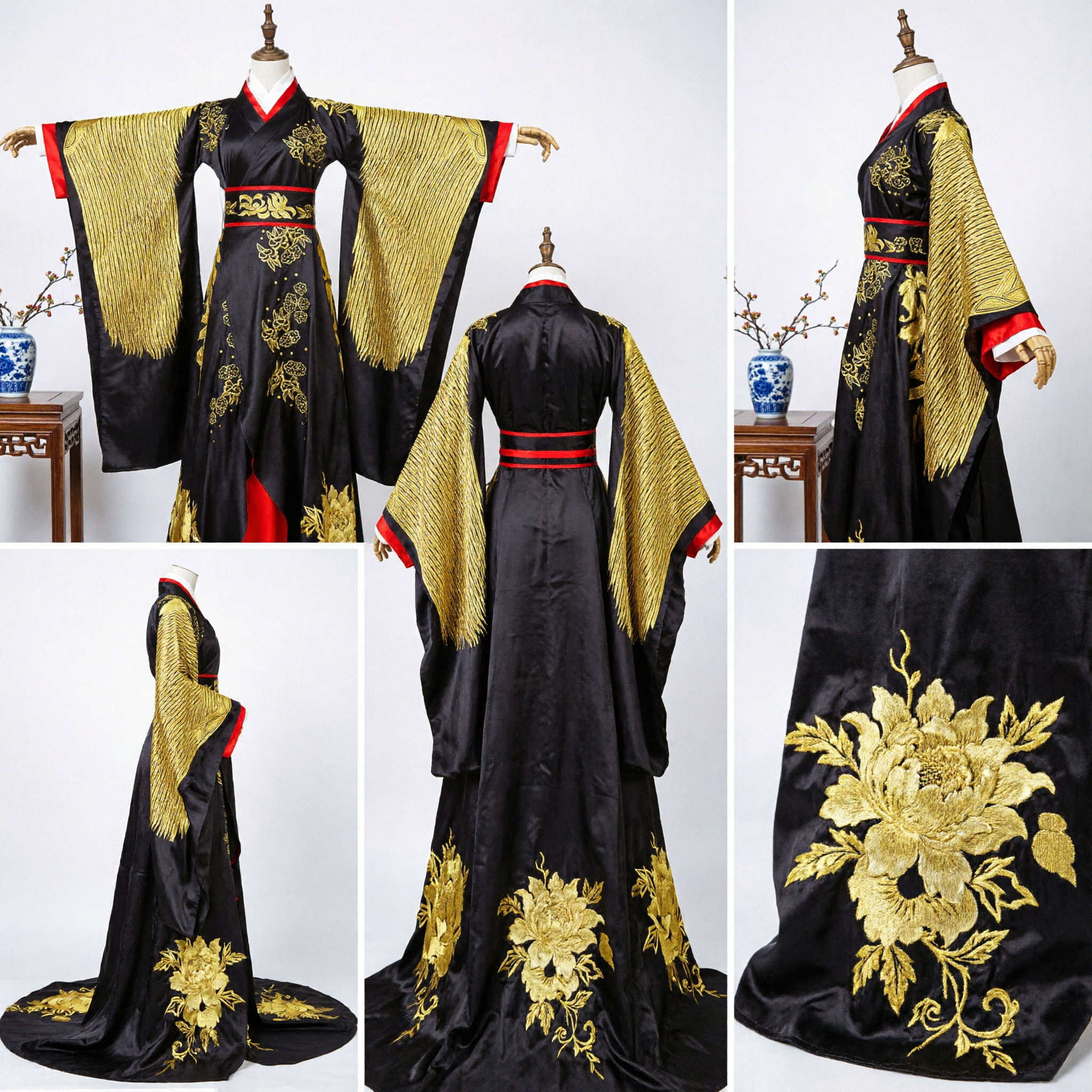 Robe Hanfu Noire Chinoise Traditionnelle Broderie Or Costume Ancien de Palais Robe de Princesse de la Dynastie Tang pour Femmes - Asian Costume