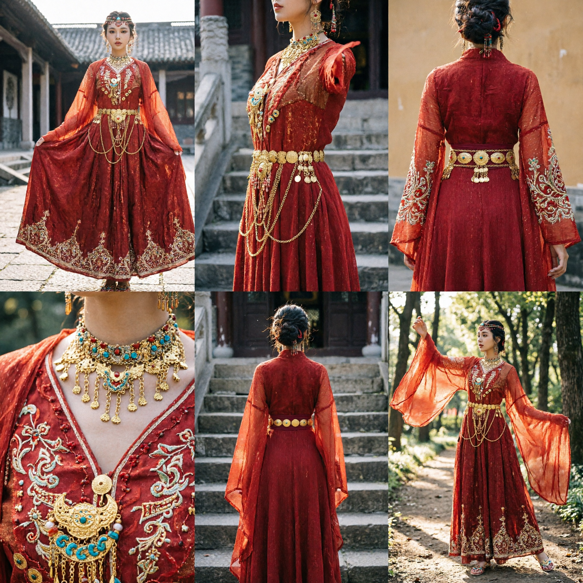 الزي الصيني التقليدي الأحمر من الهانفو، فستان القصر القديم من العصور الملكية للنساء، أداء وكوزبلاي تاريخي - Asian Costume
