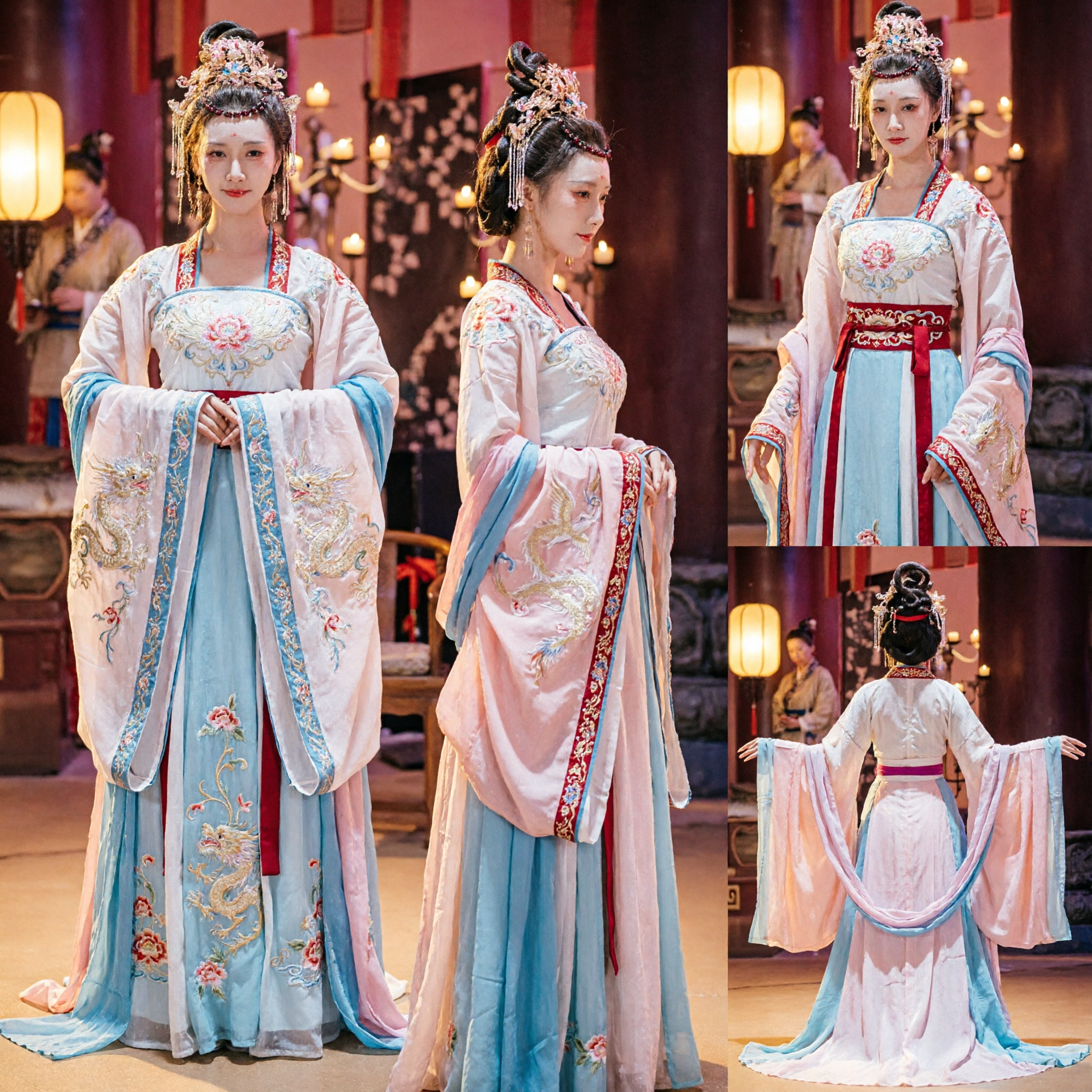 Costume traditionnel chinois Hanfu - Robe ancienne de princesse féerique de la dynastie Tang bleue et blanche pour femmes pour spectacles de danse - Asian Costume