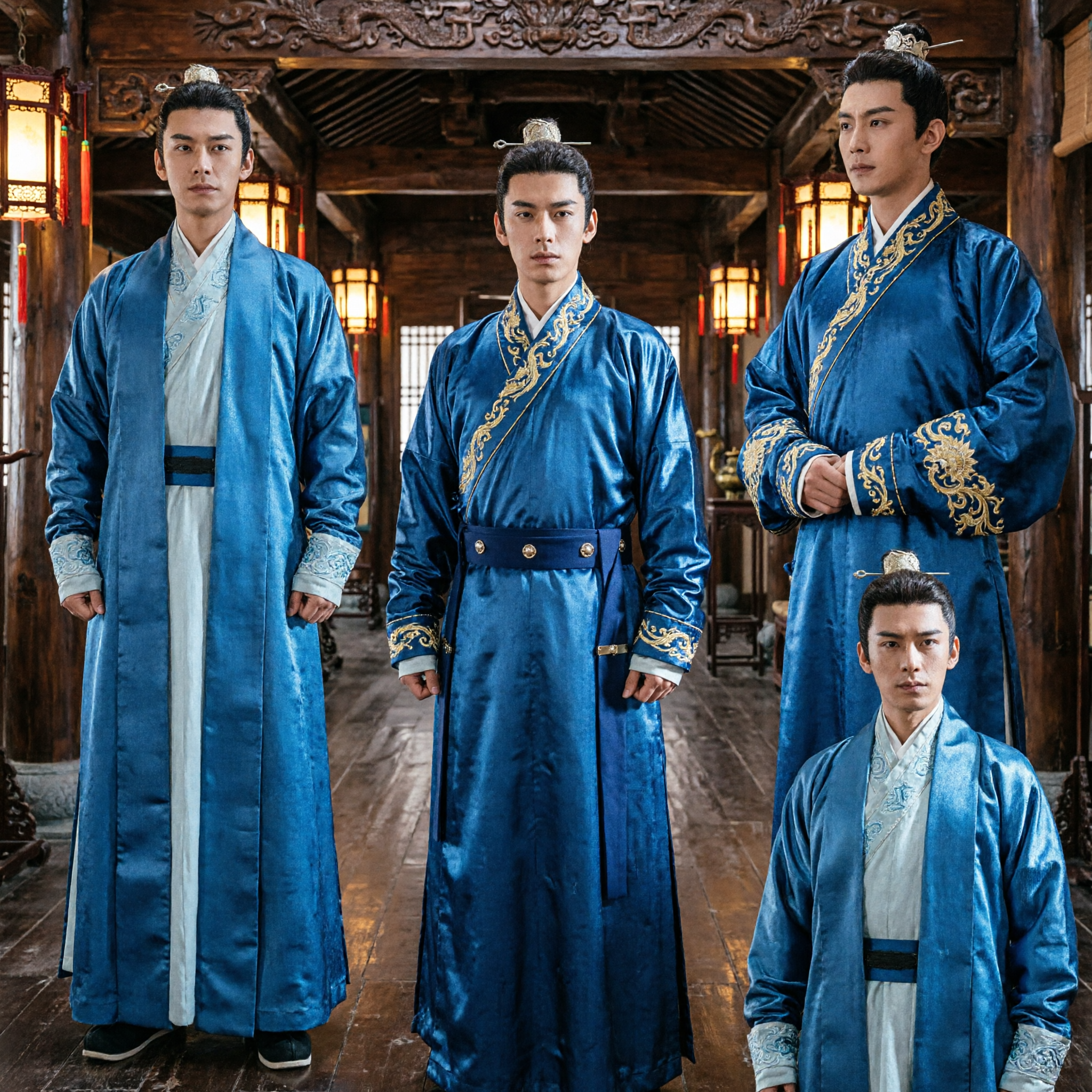 Túnica Hanfu Azul China Antigua para Hombres Traje Tradicional de Erudito Espadachín para Presentación Escénica - Asian Costume