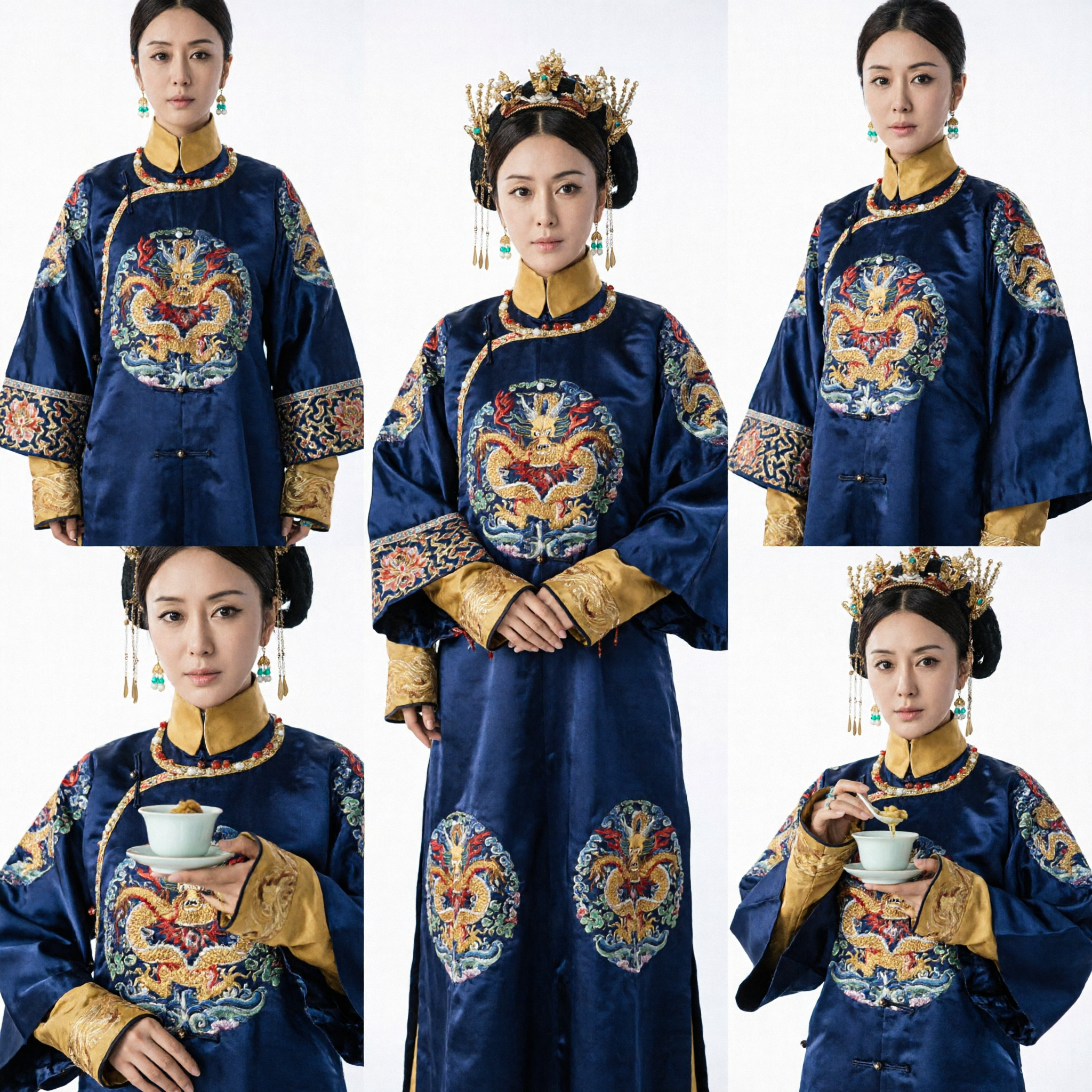 清時代皇后衣装 伝統中国青龍刺繍宮廷ローブ 古代衣装 女性用コスプレ - Asian Costume