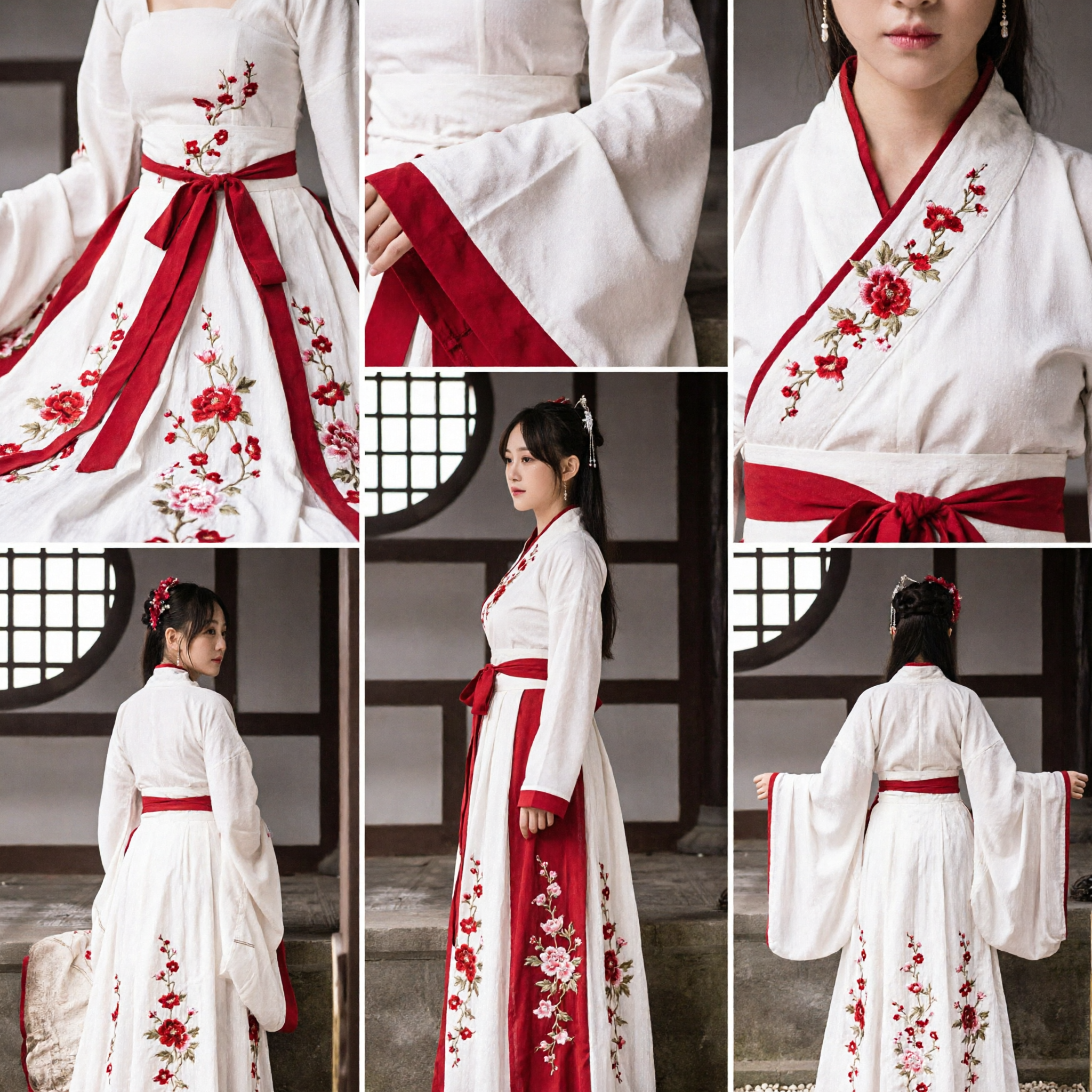 Traje Tradicional Chino Hanfu Vestido de Princesa Antiguo con Bordado de Ciruelo Rojo sobre Blanco para Presentación Femenina - Asian Costume