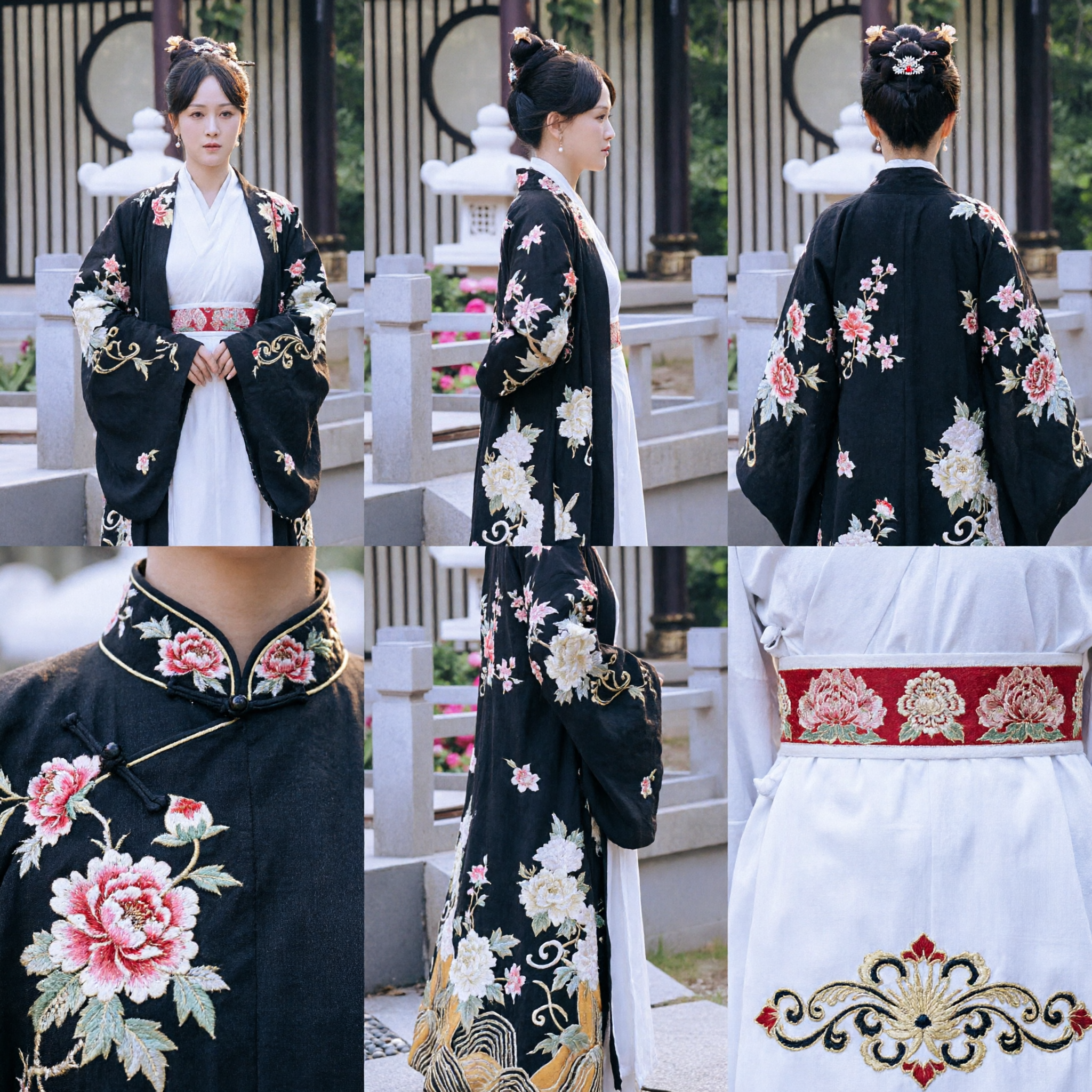 Elegante Traje Hanfu Chino Antiguo Túnica Bordada con Grulla Negra y Vestido Blanco para Cosplay y Fotografía Femenina - Asian Costume