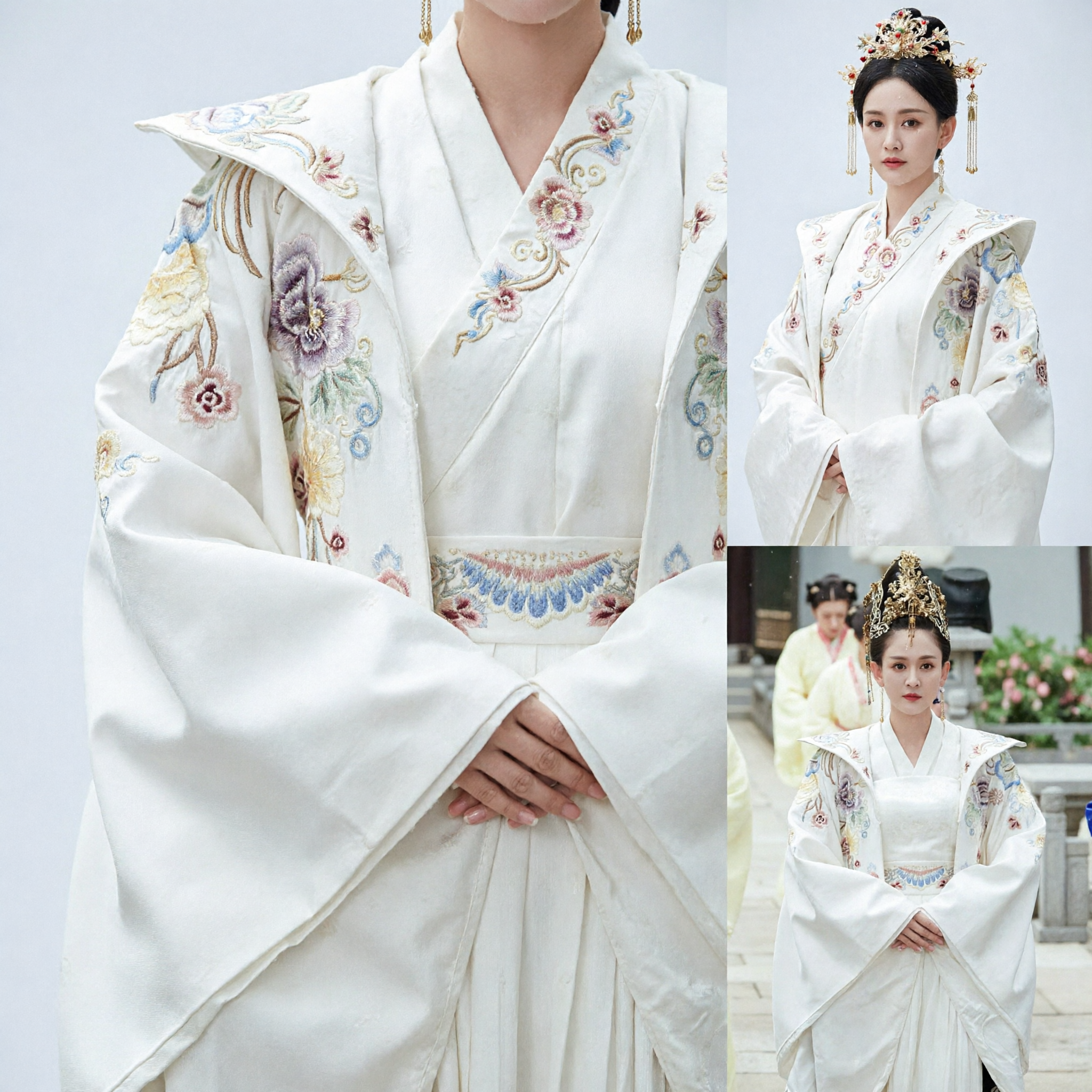 Elegant Wit Hanfu Oud Chinese Adellijke Dame Kostuum Geborduurd Wijde Mouw Gewaad voor Vrouwen Cosplay - Asian Costume