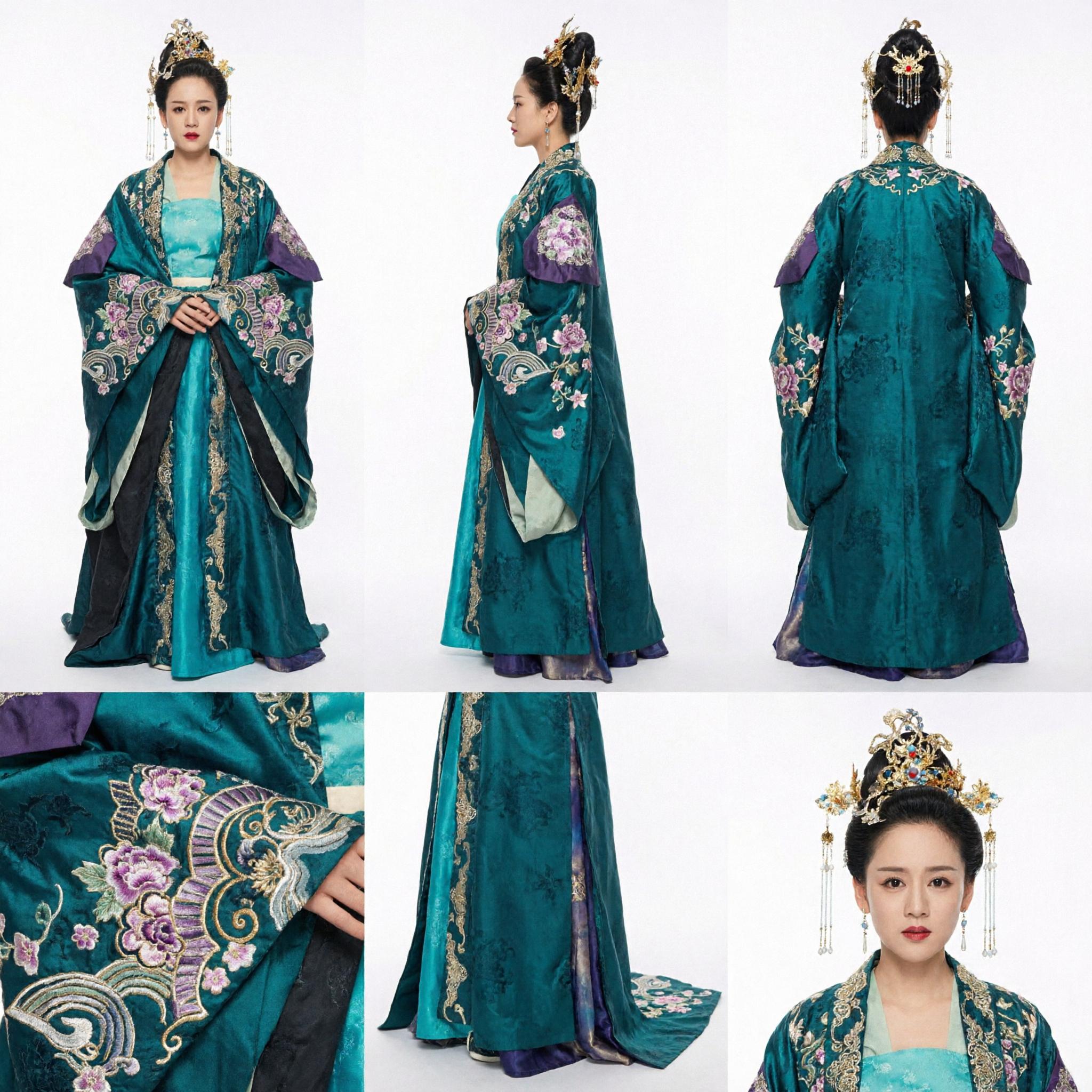 Chinese Traditional Teal Hanfu Ancient Noble Lady Embroidered Robe Costume for Women Historical Cosplay - Asian Costume