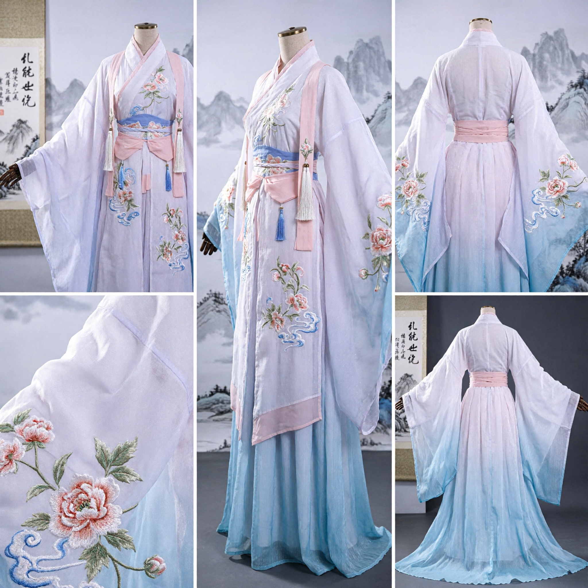 Traditionelles chinesisches Hanfu-Kostüm Antikes Feenweißes Kleid mit Blumenstickerei für Frauen Cosplay - Asian Costume