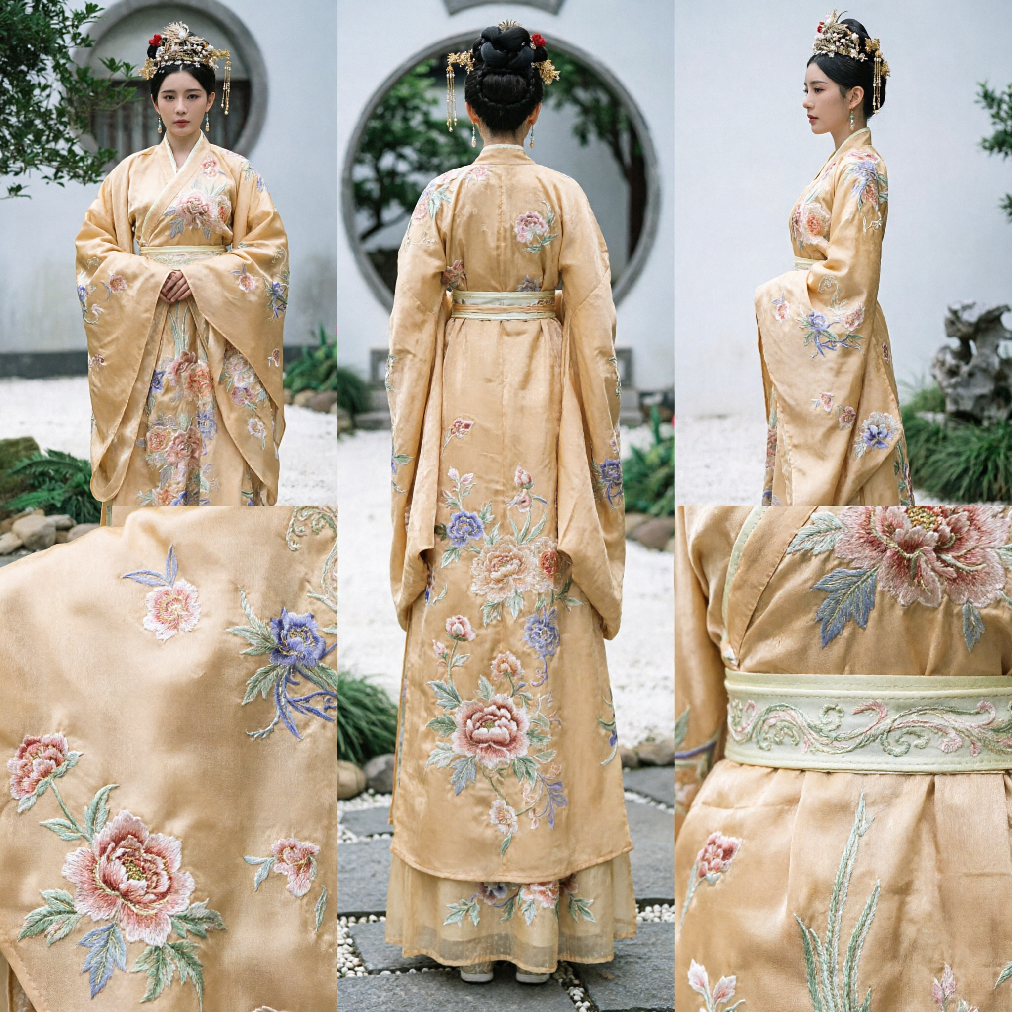 Traditional Chinese Hanfu Ancient Palace Lady Costume Golden Yellow Embroidered Dress Ming Dynasty Style Clothing for Women - Asian Costume