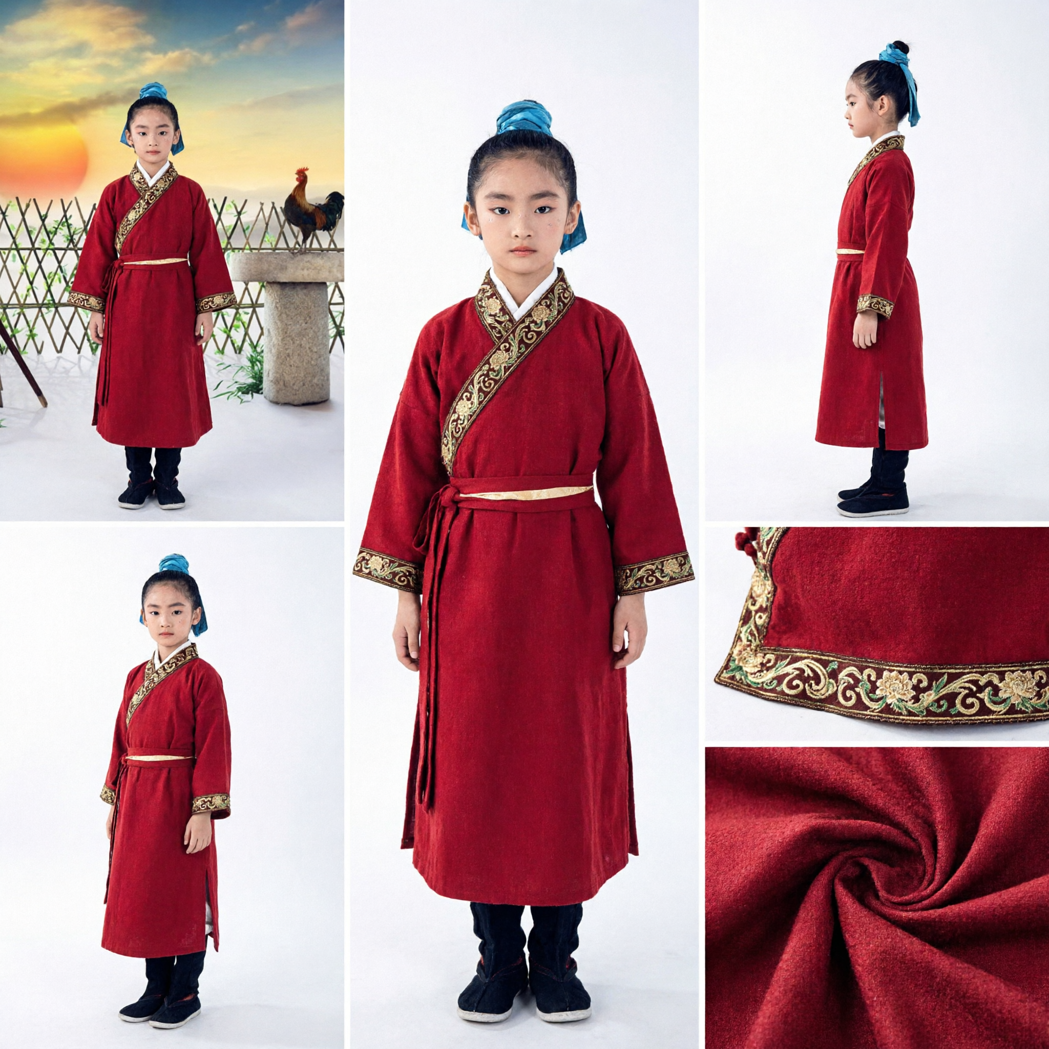 Costume Tradizionale Rosso Kung Fu per Bambine Uniforme di Arti Marziali Cinesi Wushu Tai Chi - Asian Costume