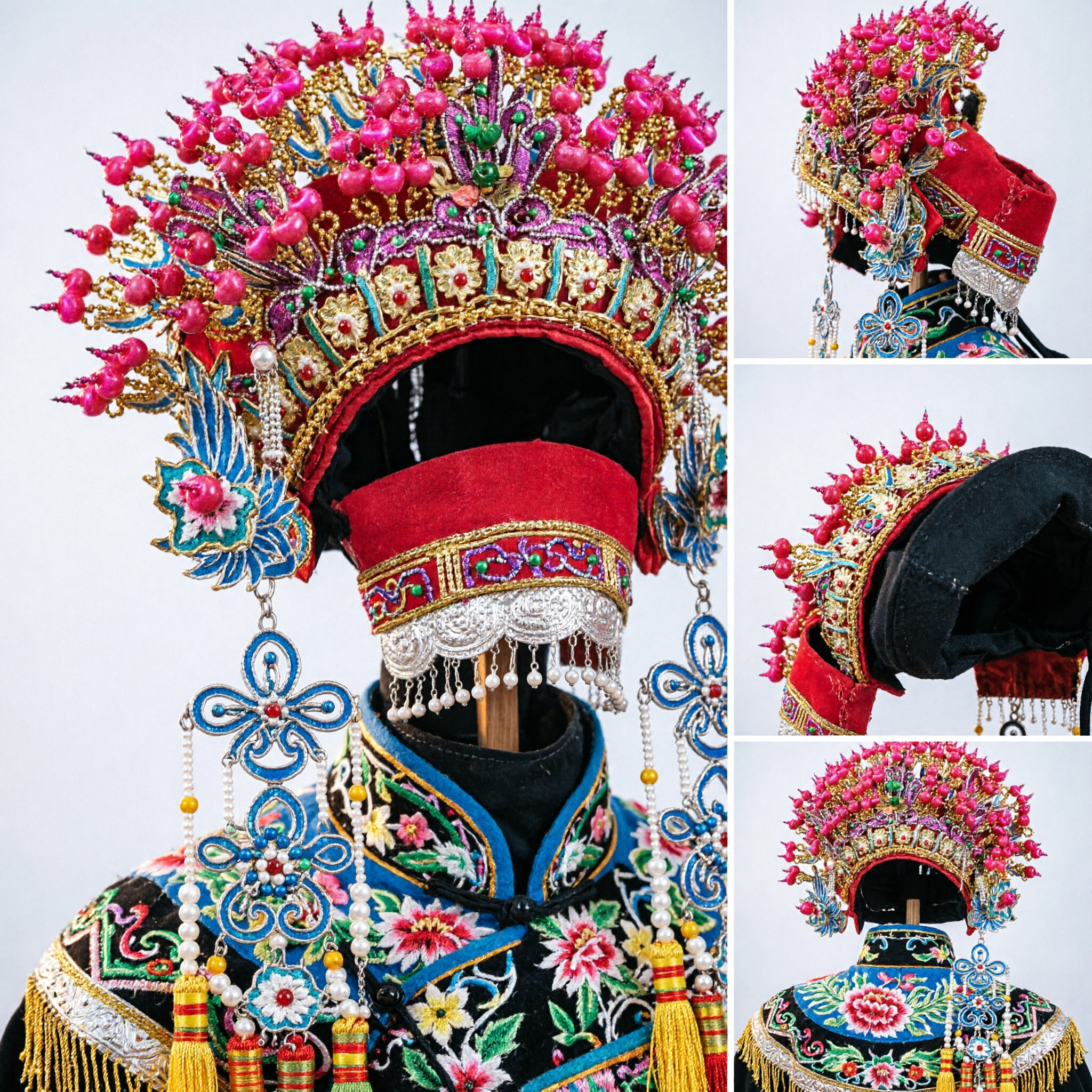 Traditionelle Chinesische Oper Phönixkrone Kopfschmuck Rosa Weibliches Kopfstück für Bühnenauftritt und Kulturelle Hochzeiten - Asian Costume