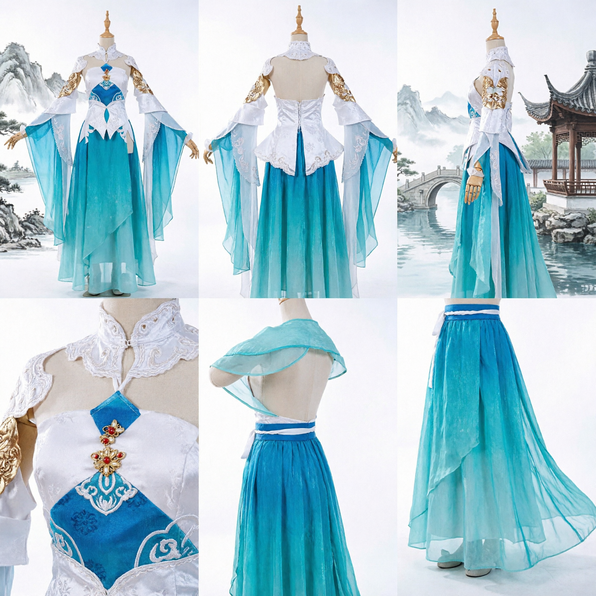 Traditioneel Chinees Xianxia-kostuum Blauw Verloop Hanfee Feeënjurk Oude Prinses Cosplay-outfit voor Vrouwen - Asian Costume