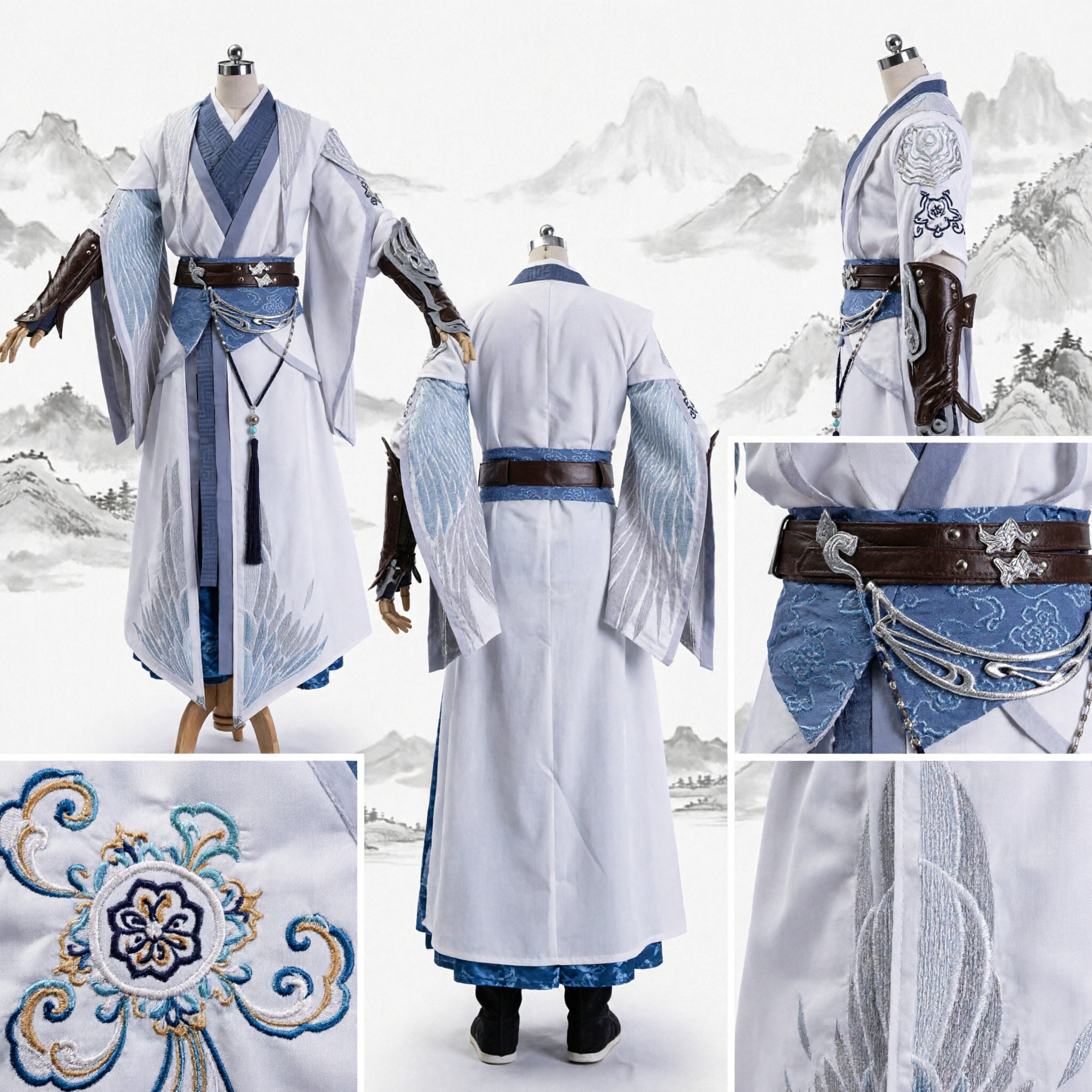 Mannen Traditioneel Chinees Hanfu Wuxia Zwaardvechter Kostuum Oude Martial Arts Gewaad voor Cosplay - Asian Costume