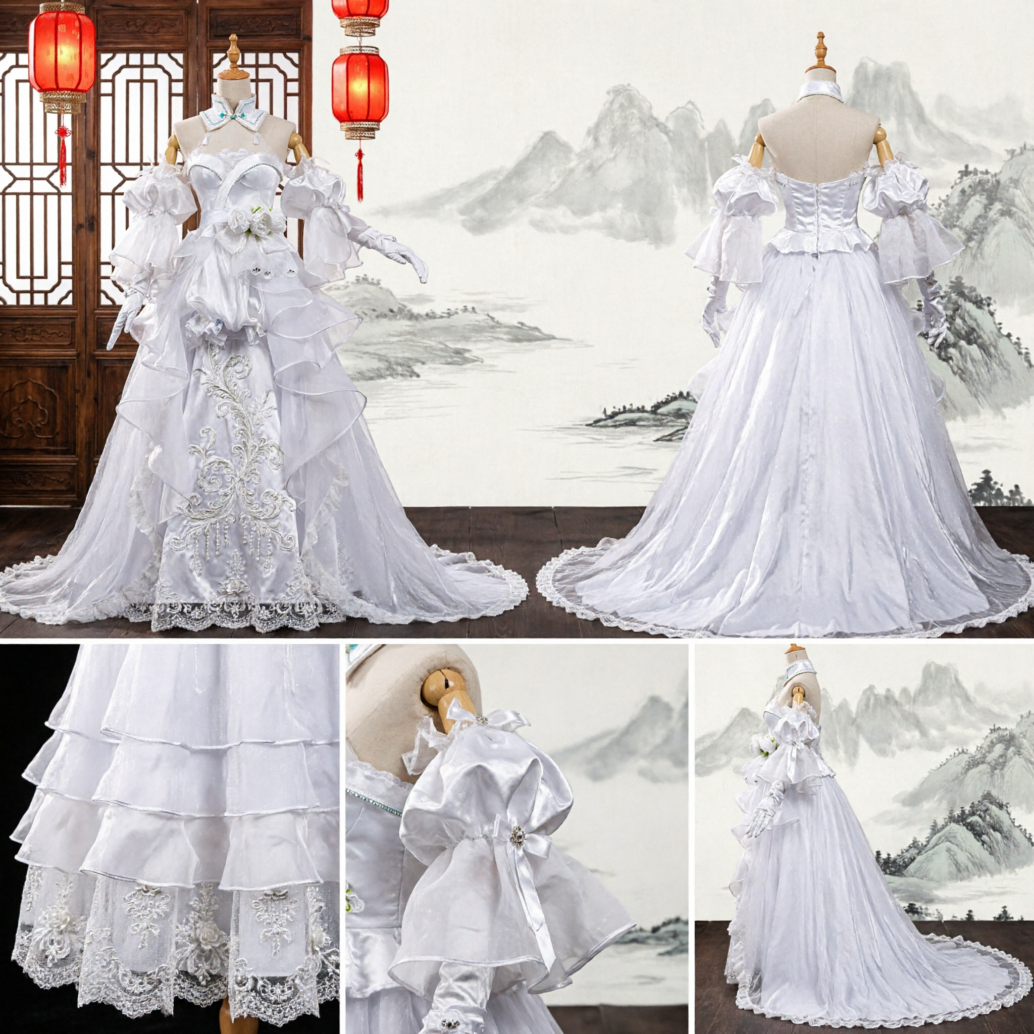 Abito da Sposa Fantasy Elegante Bianco Costume Cosplay Abito da Principessa Increspato per Donne Festa di Halloween - Asian Costume