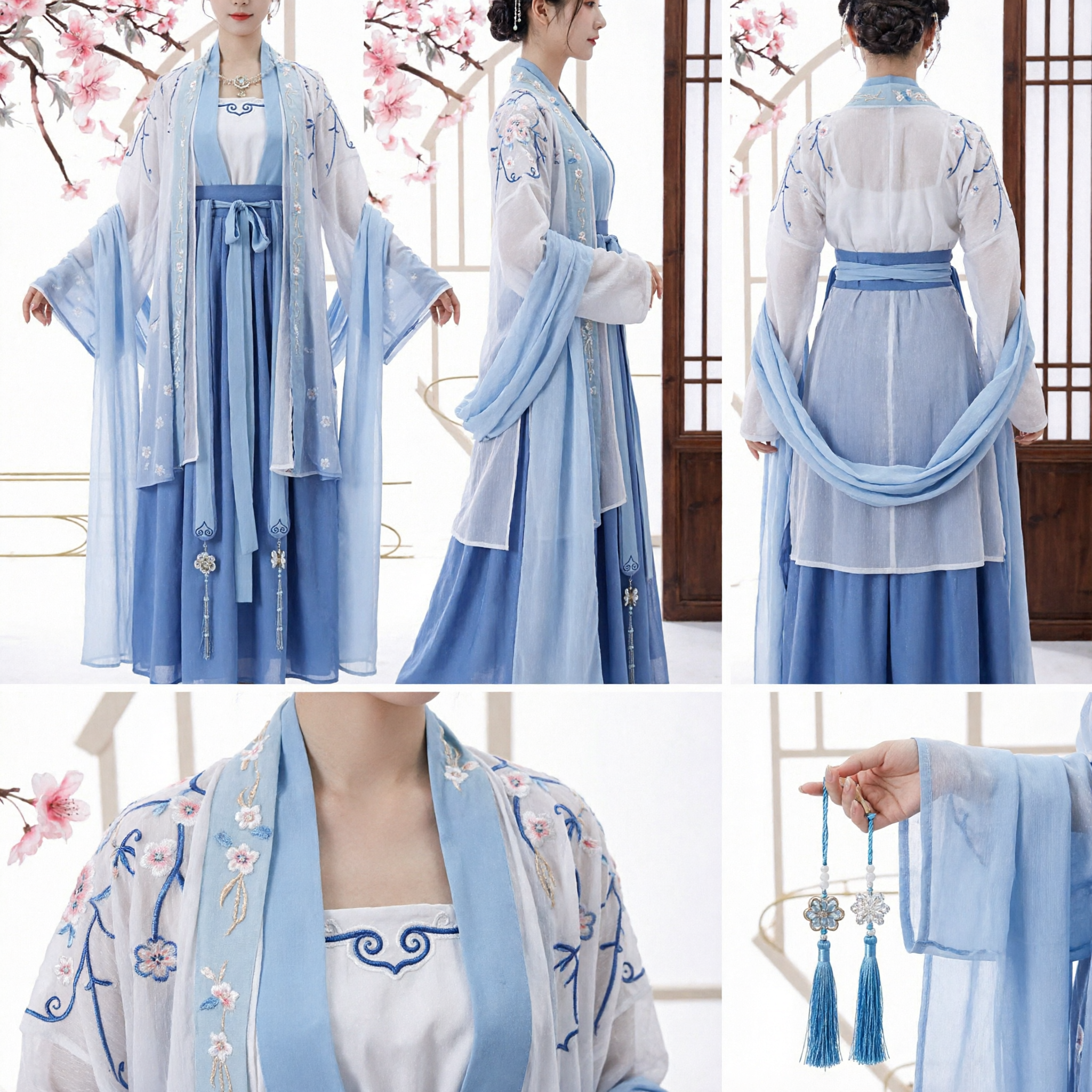 Costume Antico Blu Hanfu Tradizionale Cinese Abito da Fata Elegante Ricamato per Donne Cosplay Storico Set Completo - Asian Costume