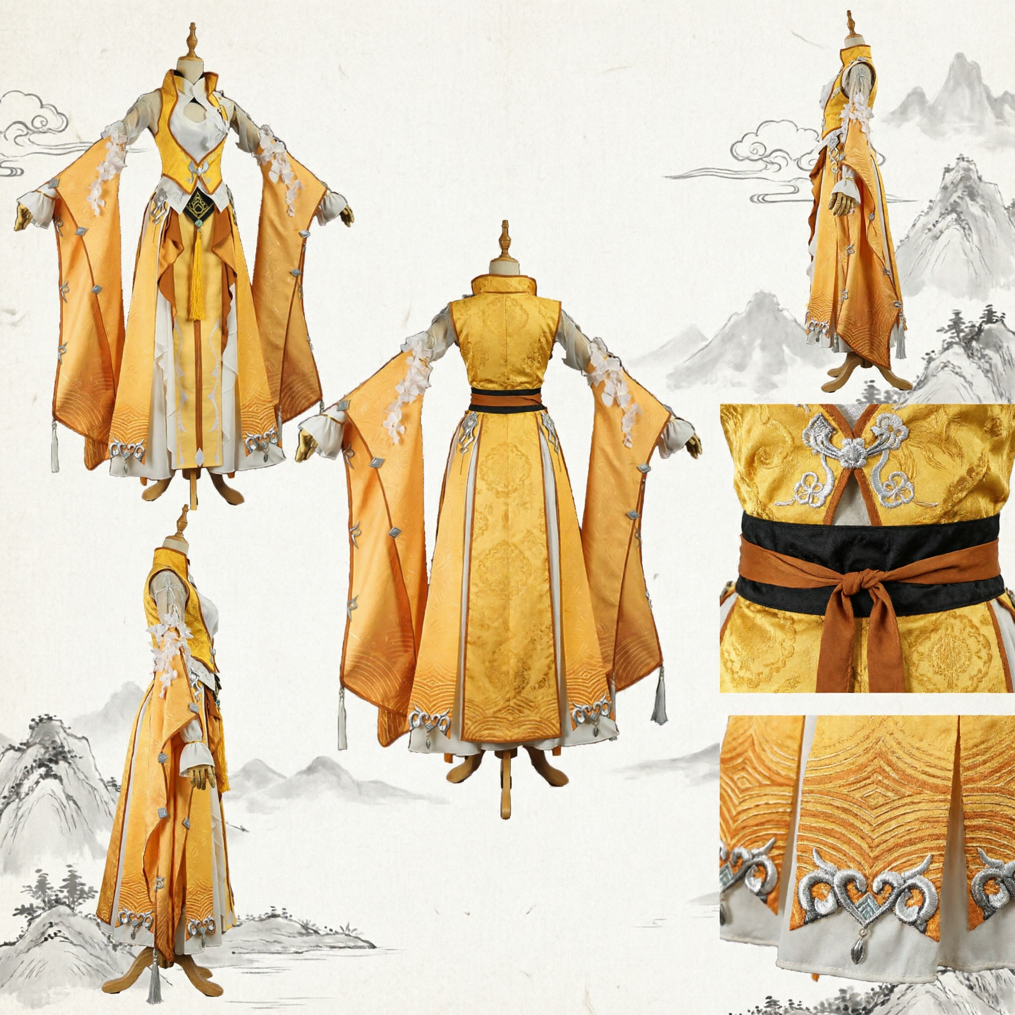 Costume Cosplay Hanfu Fantasy Antico Cinese Elegante Giallo Abito da Principessa Dorato Tradizionale per Spettacoli - Asian Costume