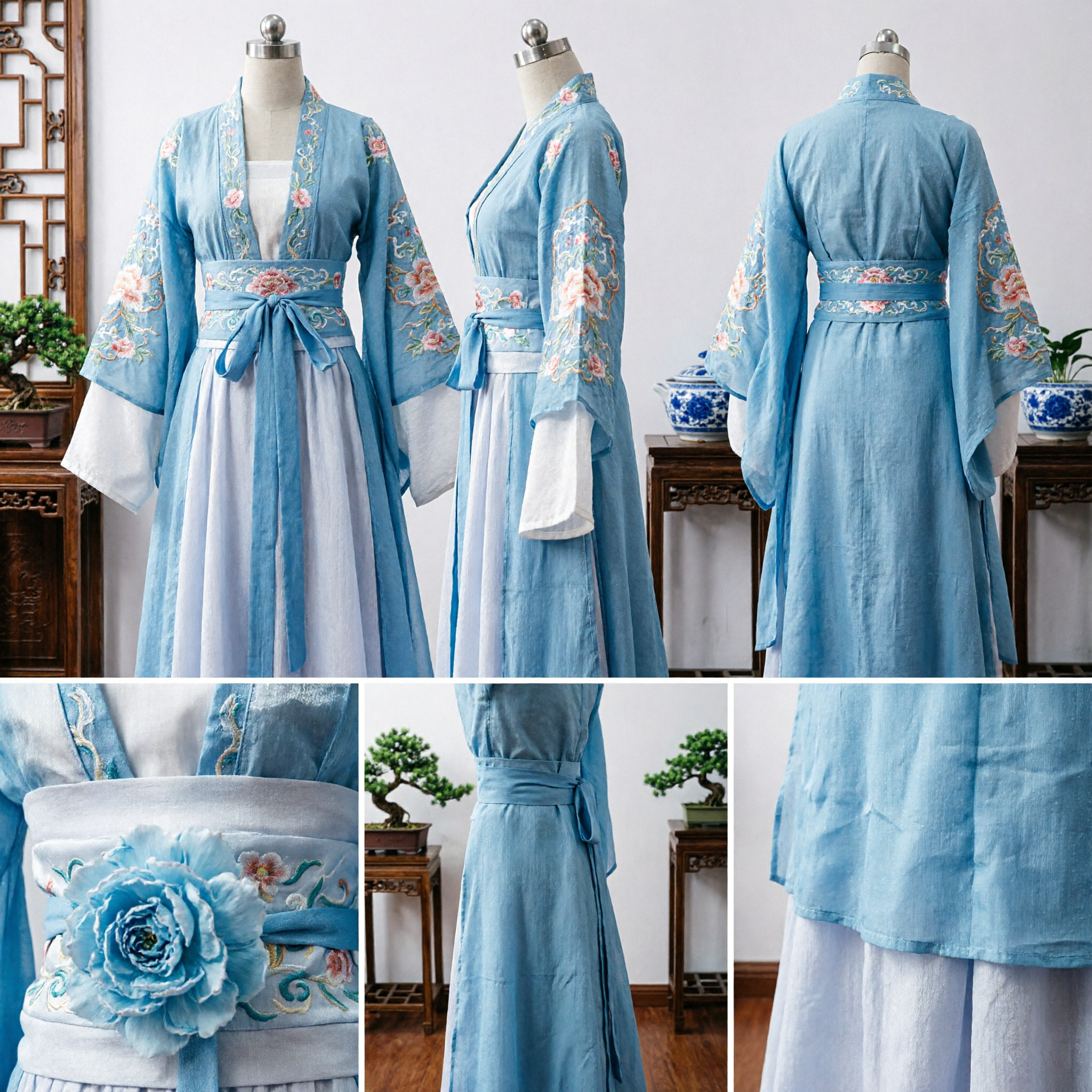 Abito da Fata Hanfu Elegante Blu e Bianco Costume Antico Tradizionale Cinese per Donne Spettacolo - Asian Costume
