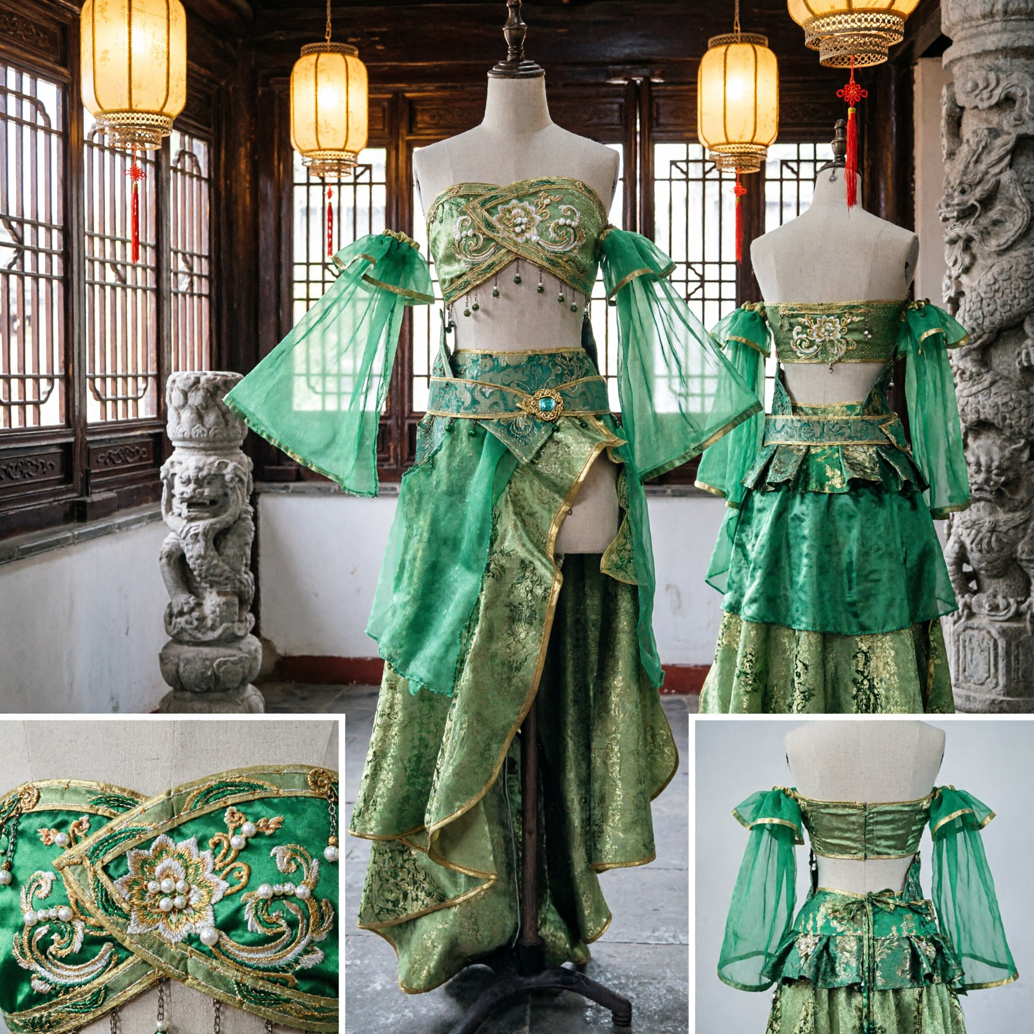 Costume de danse classique chinoise élégant vert, robe de scène de fée ou déesse traditionnelle pour femme - Asian Costume