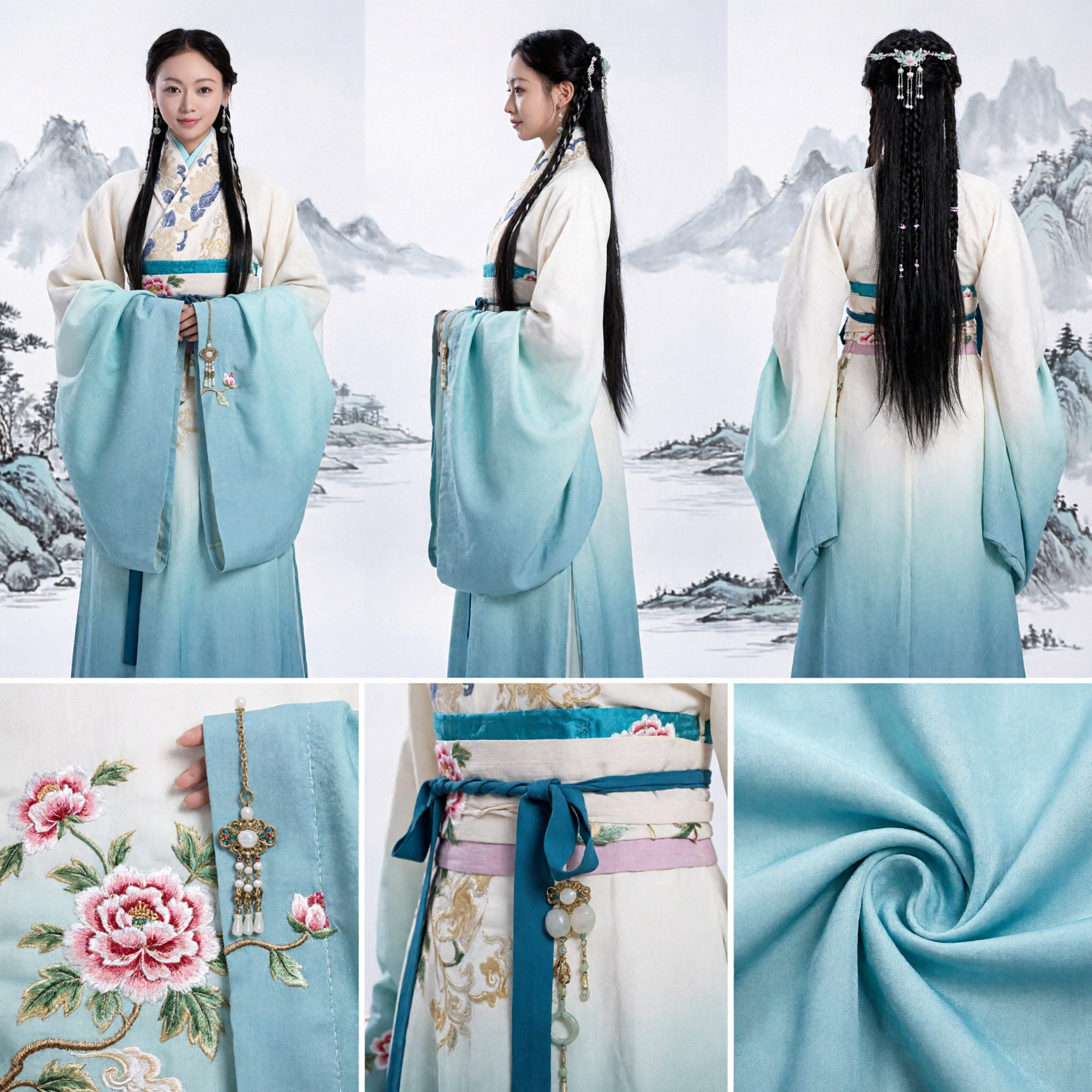 Oud Chinees Prinses Hanfu Kostuum Wit Blauw Geborduurd Gewaad Traditionele Jurk voor Vrouwen Cosplay - Asian Costume