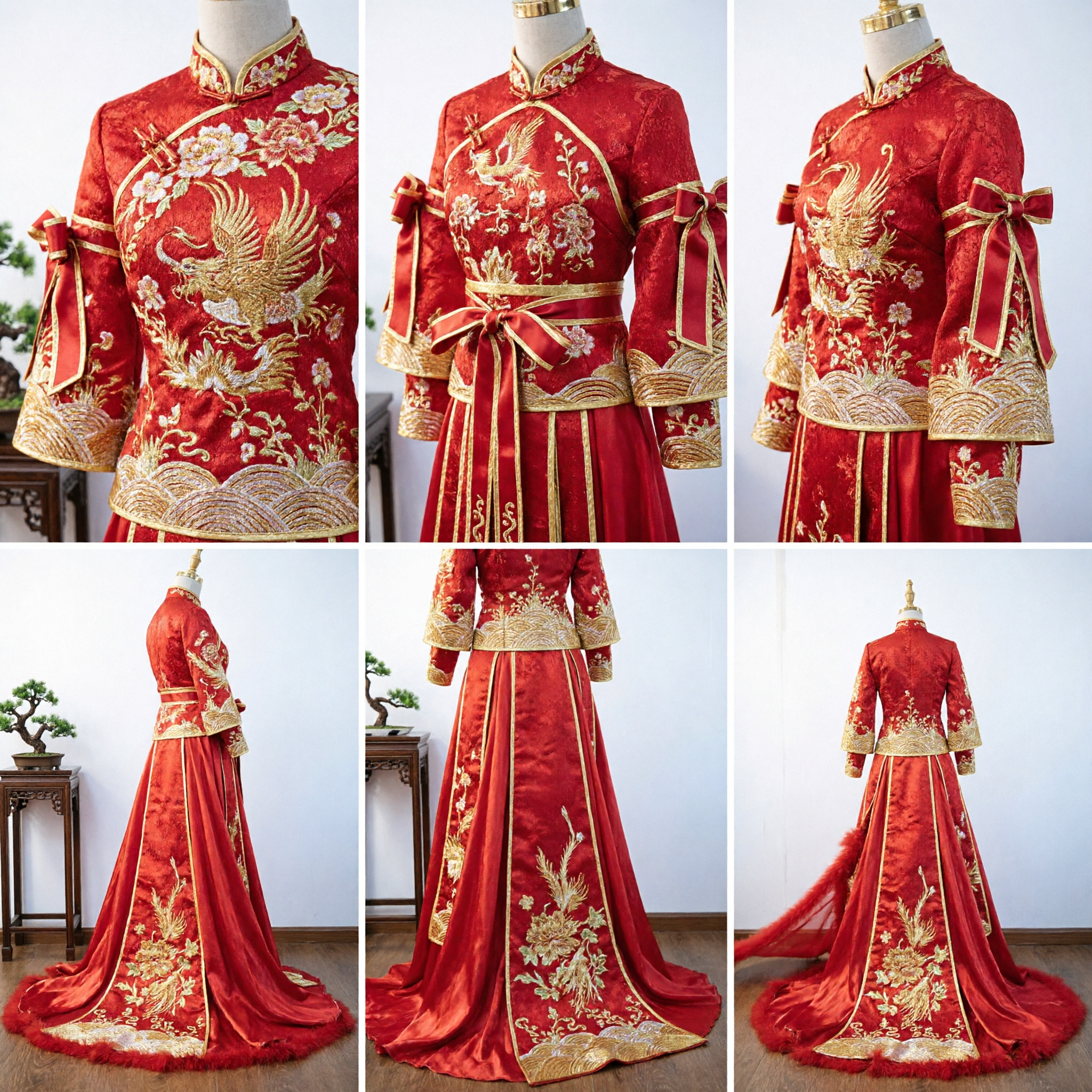 Traditional Chinese Red Wedding Dress Hanfu Ancient Costume Embroidered Gown with Long Train for Women - Asian Costume